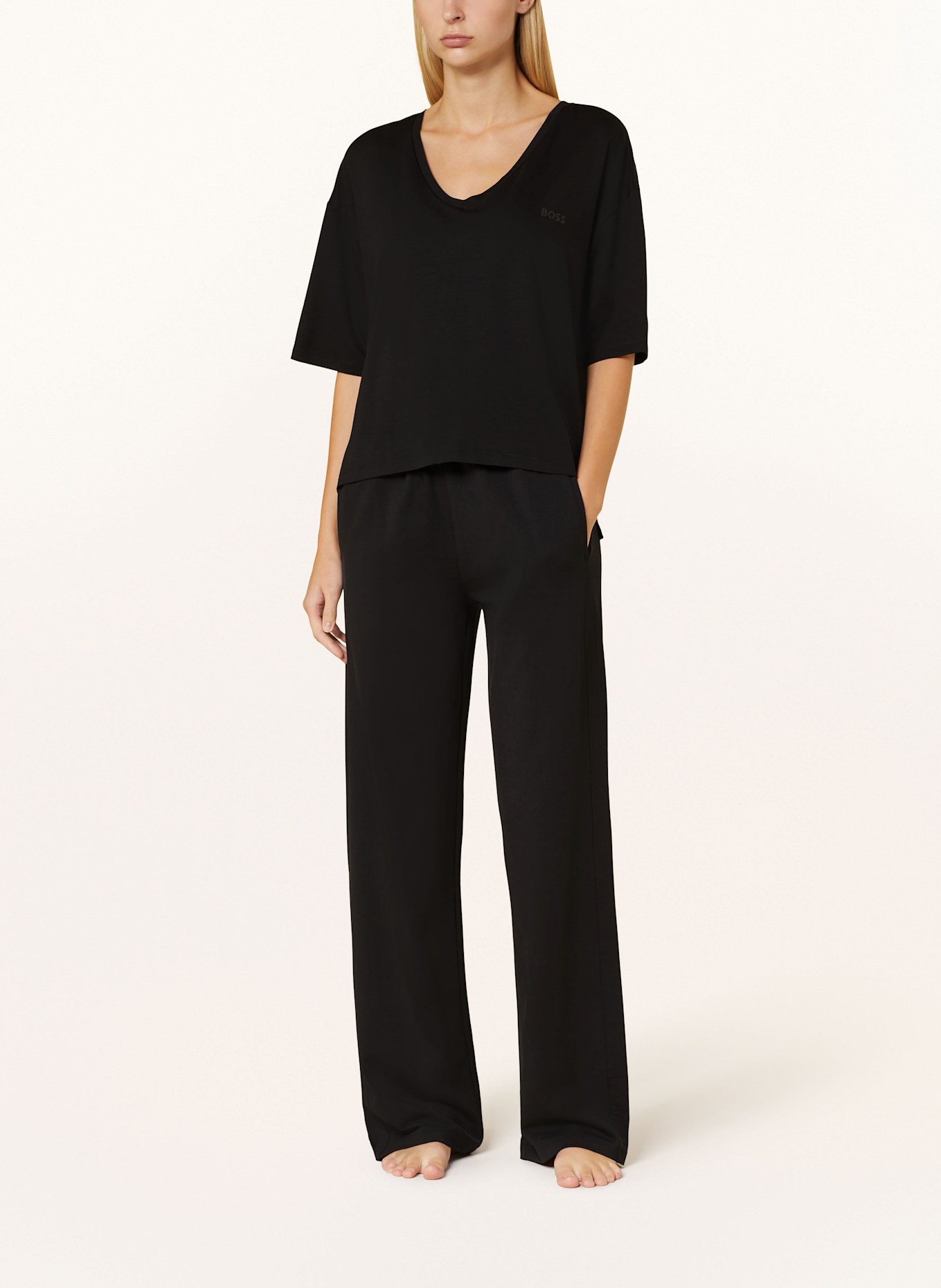 BOSS Pyžamové tričko CP STRIPE: ČERNÁ