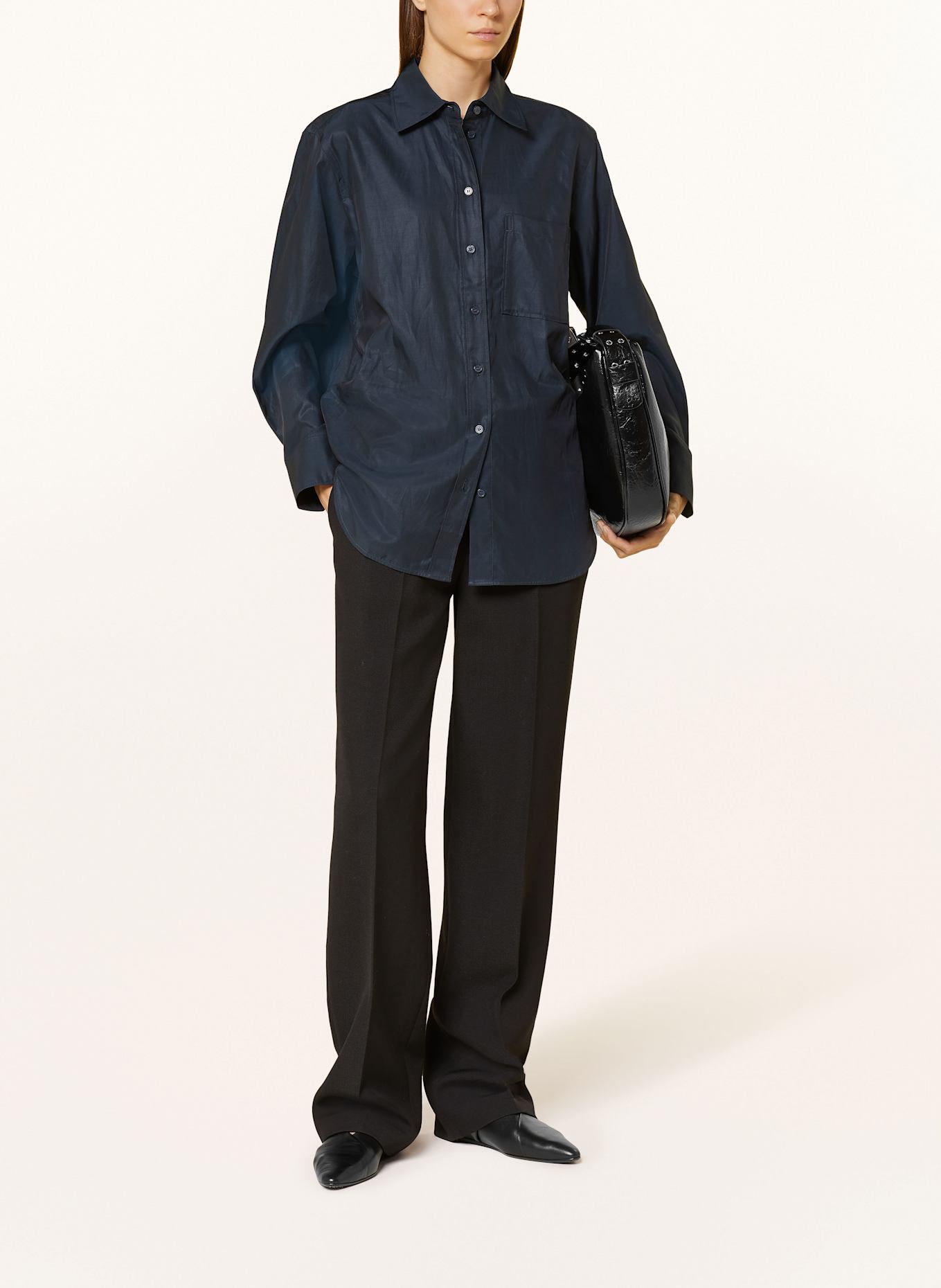 COS Satin shirt blouse: DARK BLUE