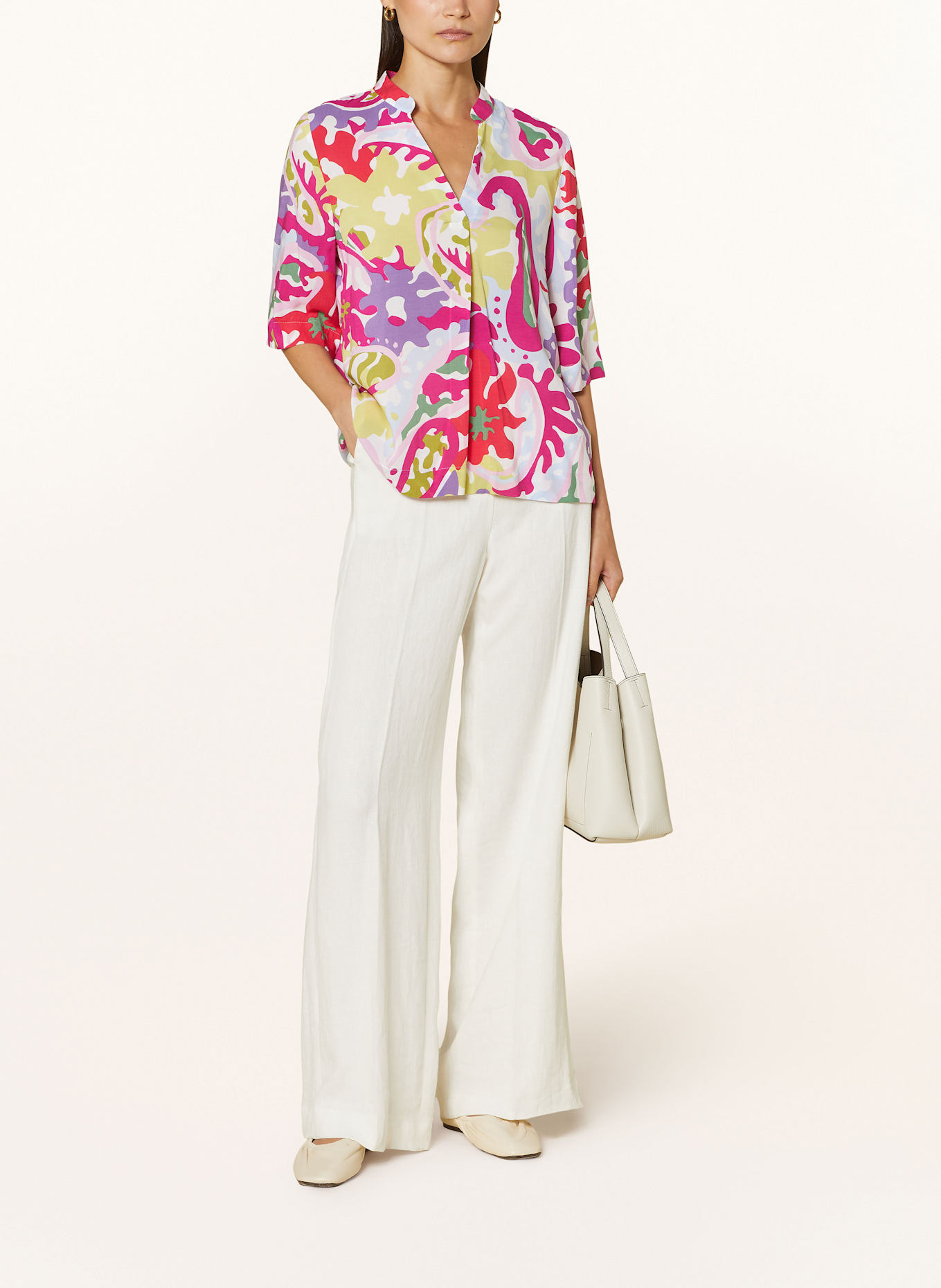 ETERNA Shirt blouse: WHITE/ LIGHT BLUE/ FUCHSIA