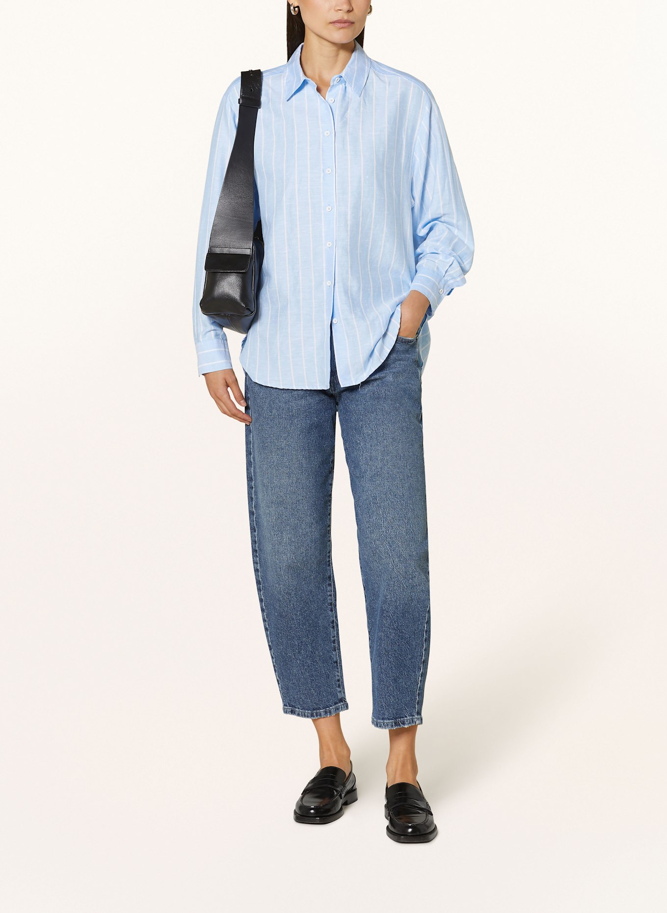 ETERNA Shirt blouse with linen: LIGHT BLUE/ WHITE