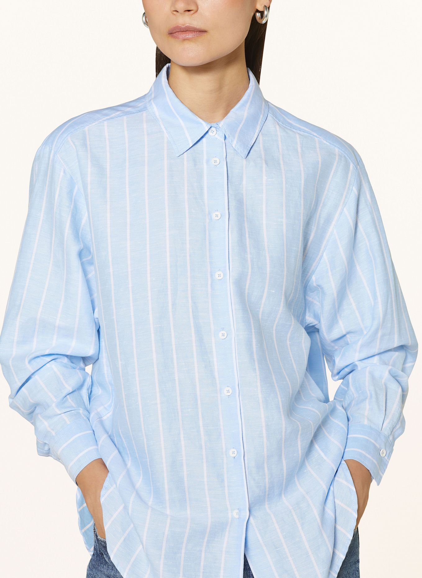 ETERNA Shirt blouse with linen: LIGHT BLUE/ WHITE