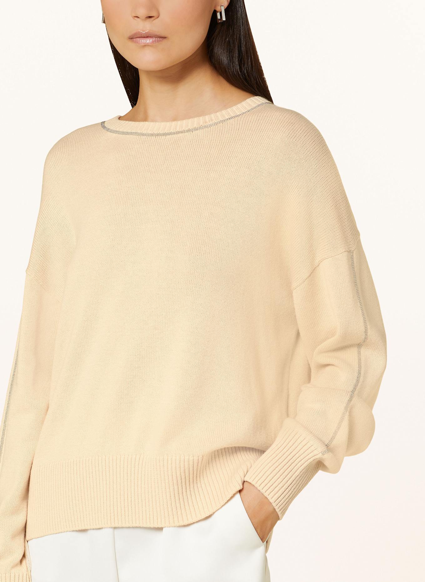 MARC AUREL Pullover mit Schmucksteinen: BEIGE