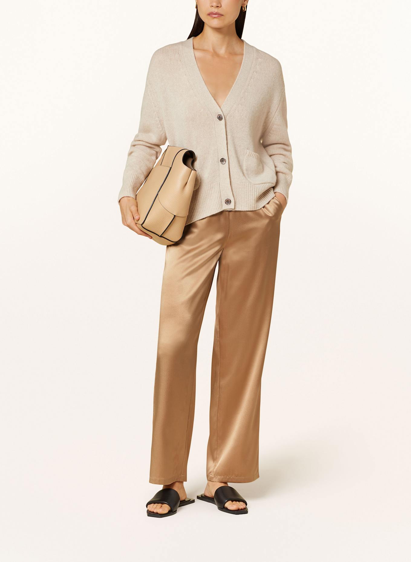 (THE MERCER) N.Y. Marlenehose aus Seide: HELLBRAUN