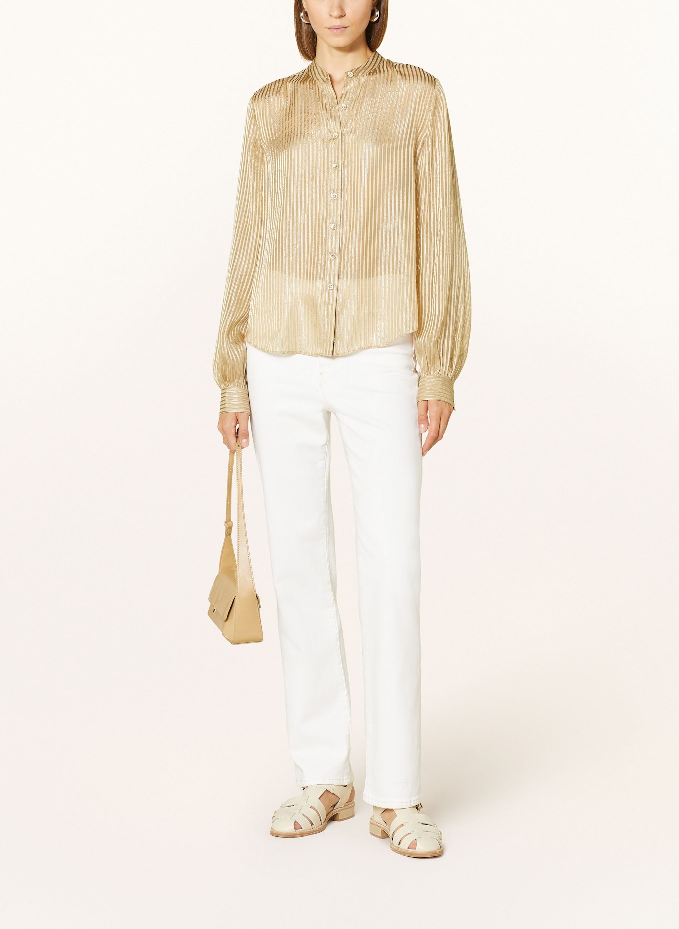 FRAME Bluse mit Glitzergarn: BEIGE / SILBER