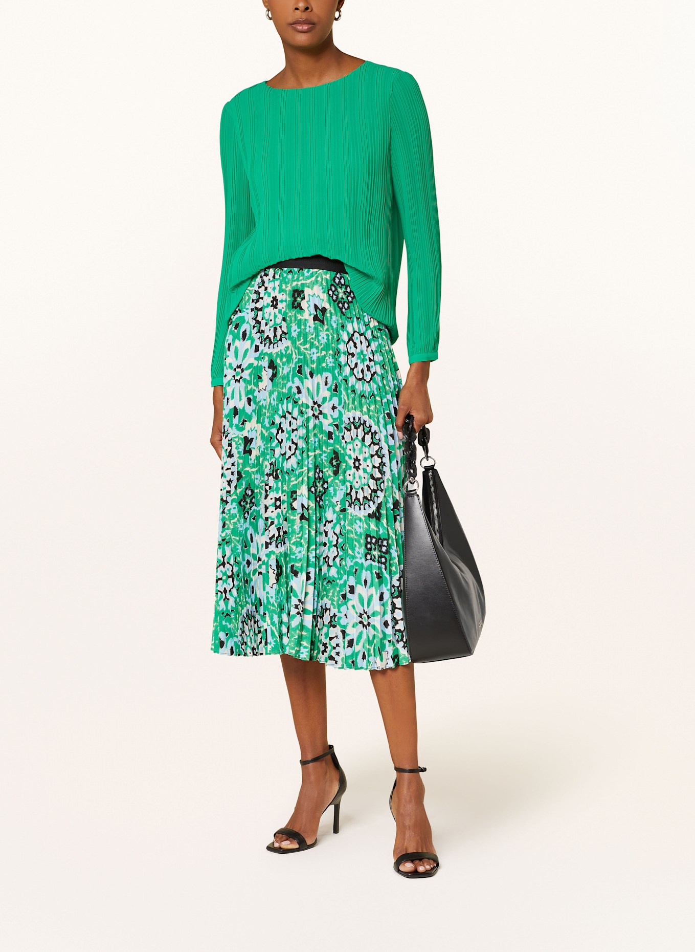 comma Plisseerock: GRÜN / HELLBLAU / CREME