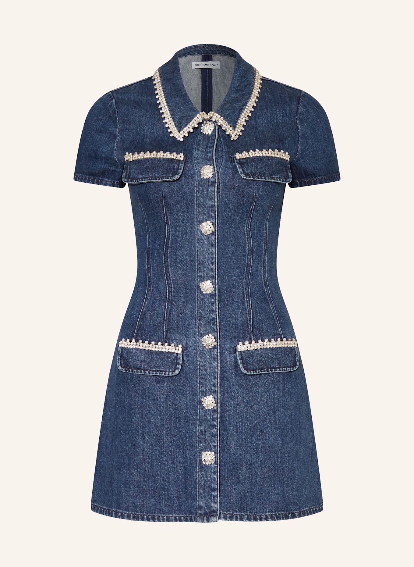 self-portrait Sukienka jeansowa z ozdobnymi kamykami: NIEBIESKI