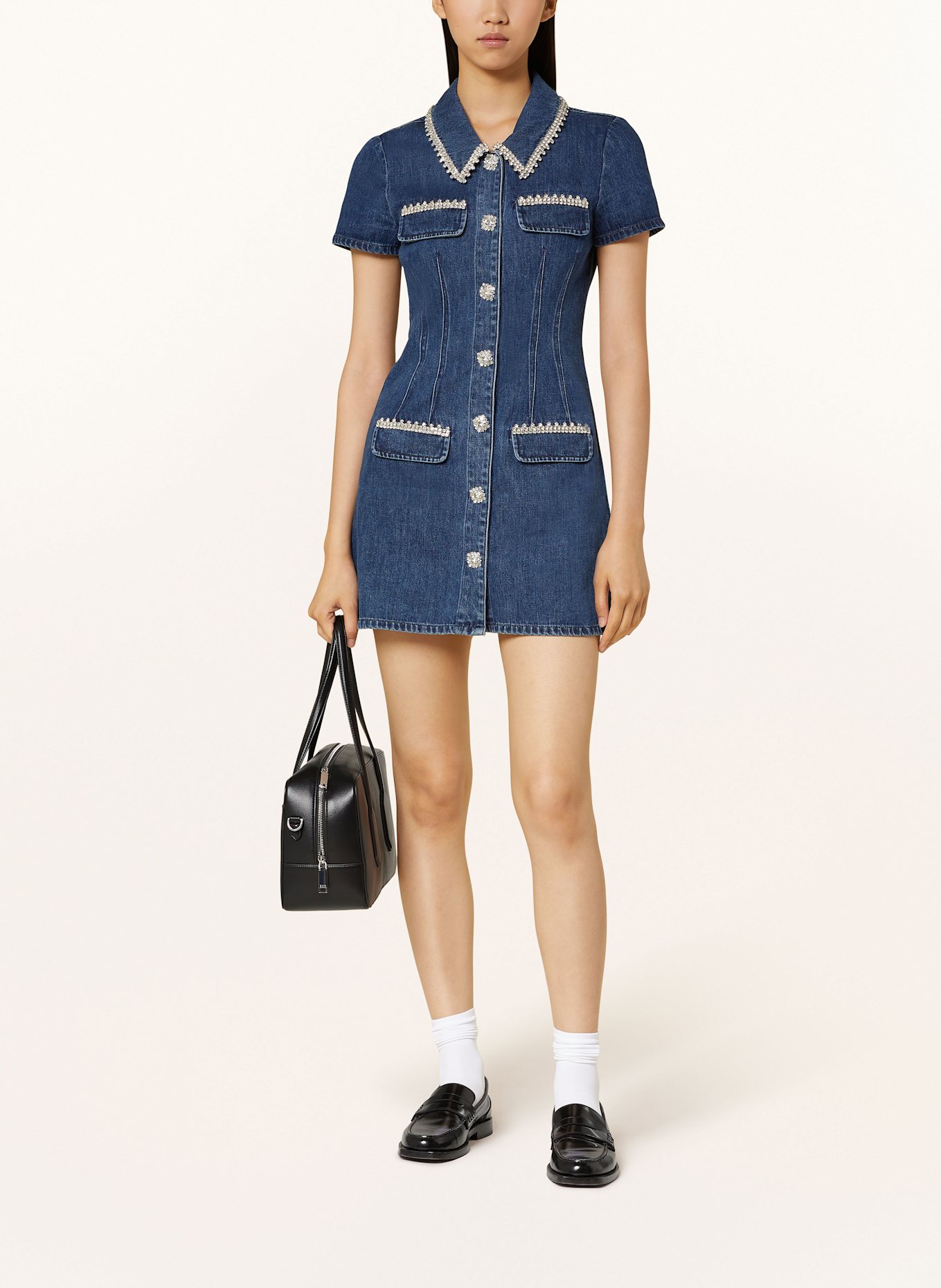 self-portrait Sukienka jeansowa z ozdobnymi kamykami: NIEBIESKI