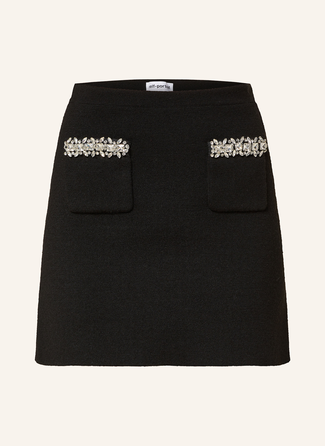 self-portrait Strickrock mit Schmucksteinen: SCHWARZ