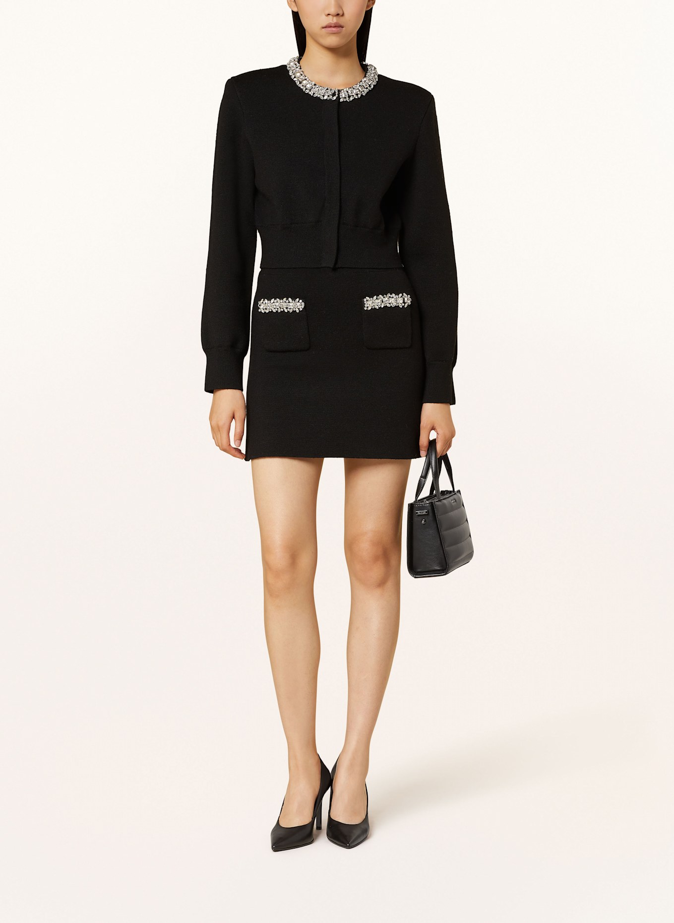 self-portrait Strickrock mit Schmucksteinen: SCHWARZ