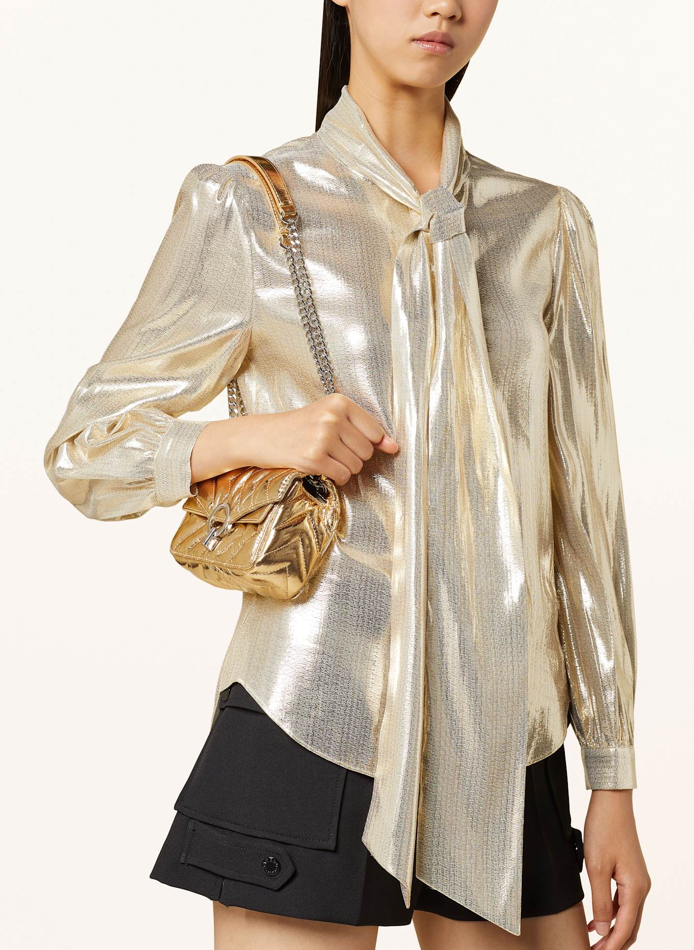 self-portrait chemisier à col lavallière en or