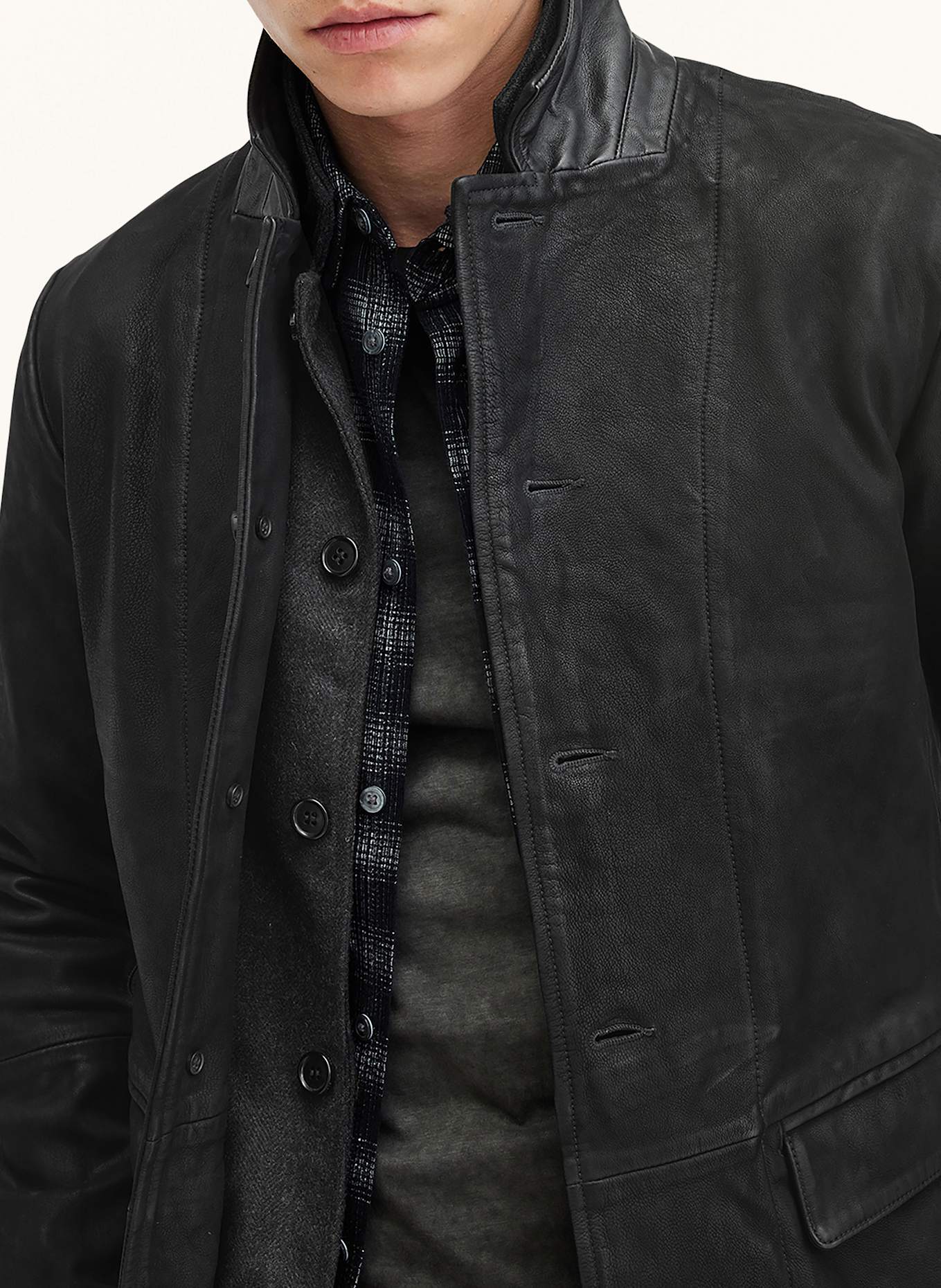 ALLSAINTS Leather jacket SURVEY in black