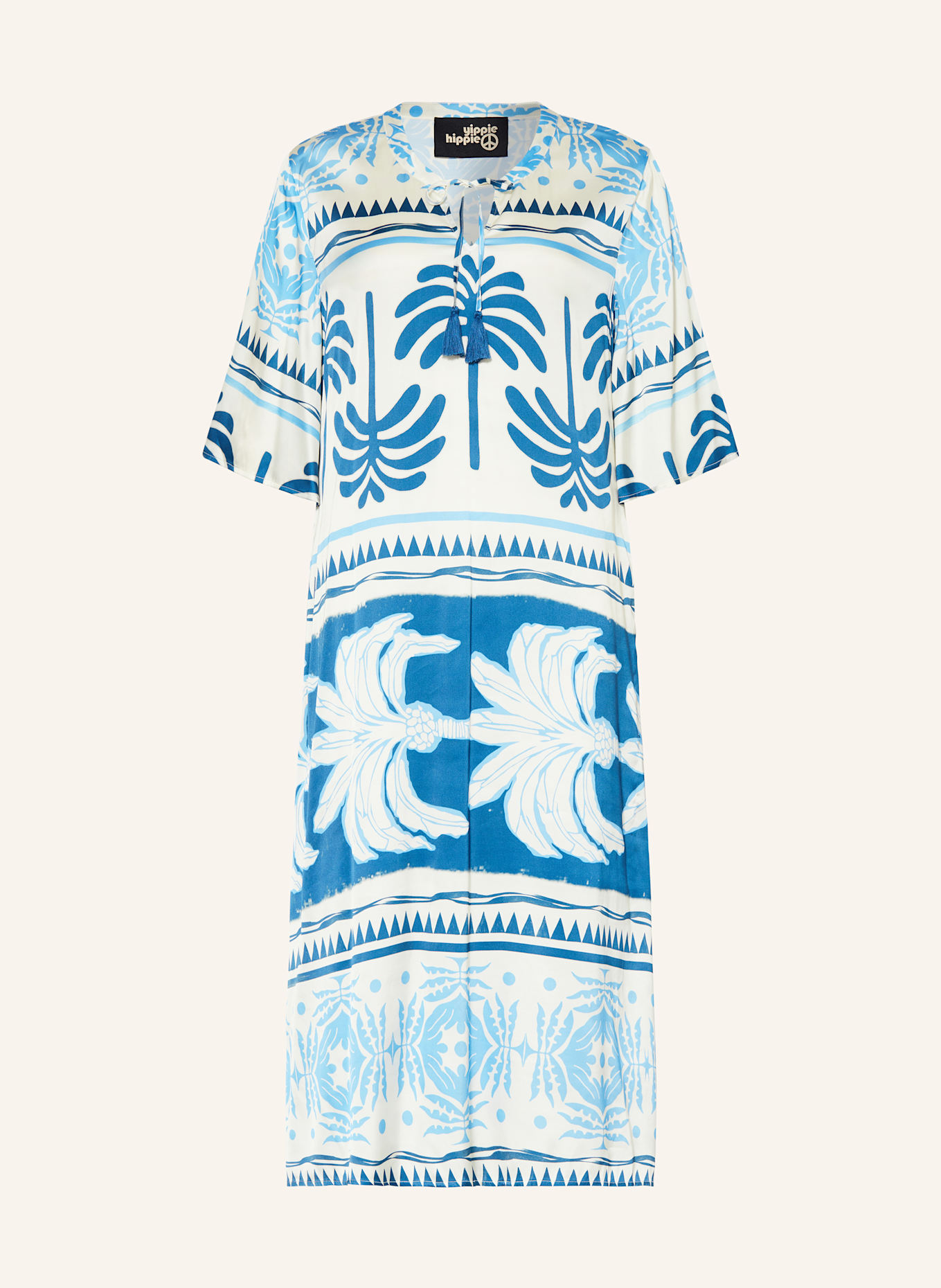 yippie hippie Satinkleid mit 3/4-Arm, Farbe: WEISS/ HELLBLAU/ DUNKELBLAU (Bild 1)
