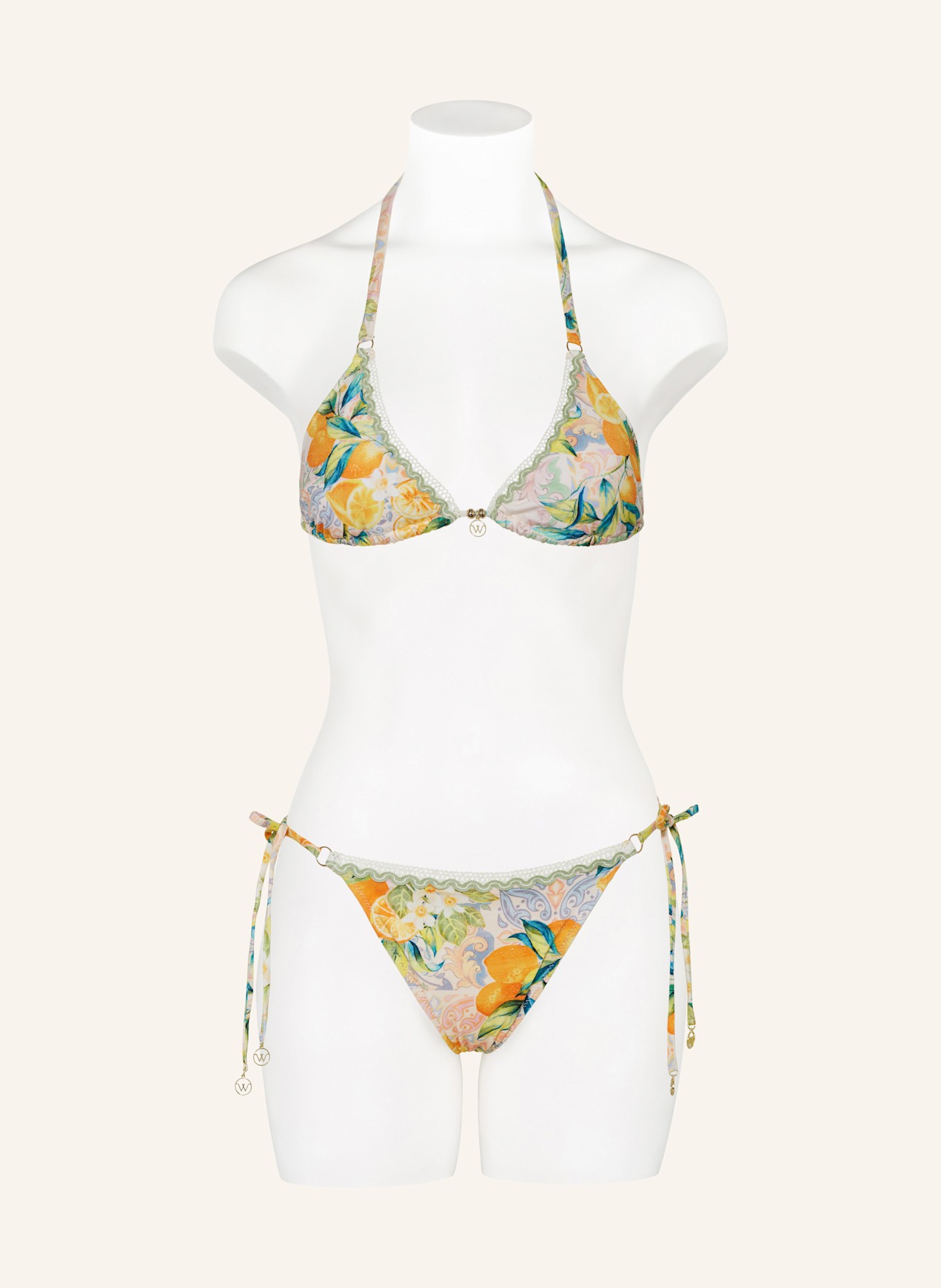 watercult Trojúhelníkové bikinové kalhotky DOLCE WHIMSY: ORANŽOVÁ/ SVĚTLE ZELENÁ/ TYRKYSOVÁ