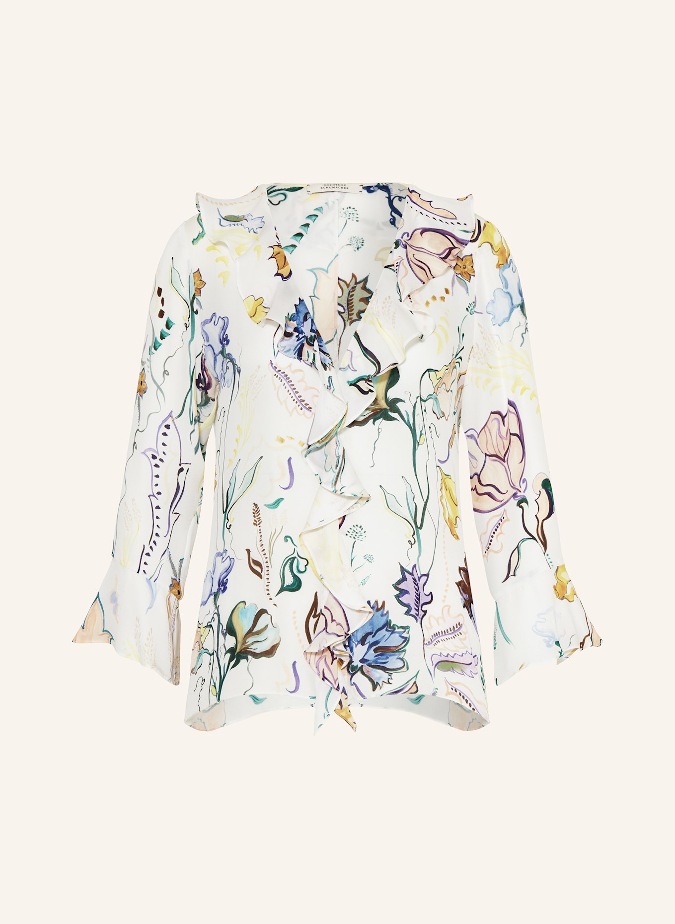 DOROTHEE SCHUMACHER Blusenshirt FLORAL TWIST aus Seide mit Volants: WEISS / GELB / BLAU