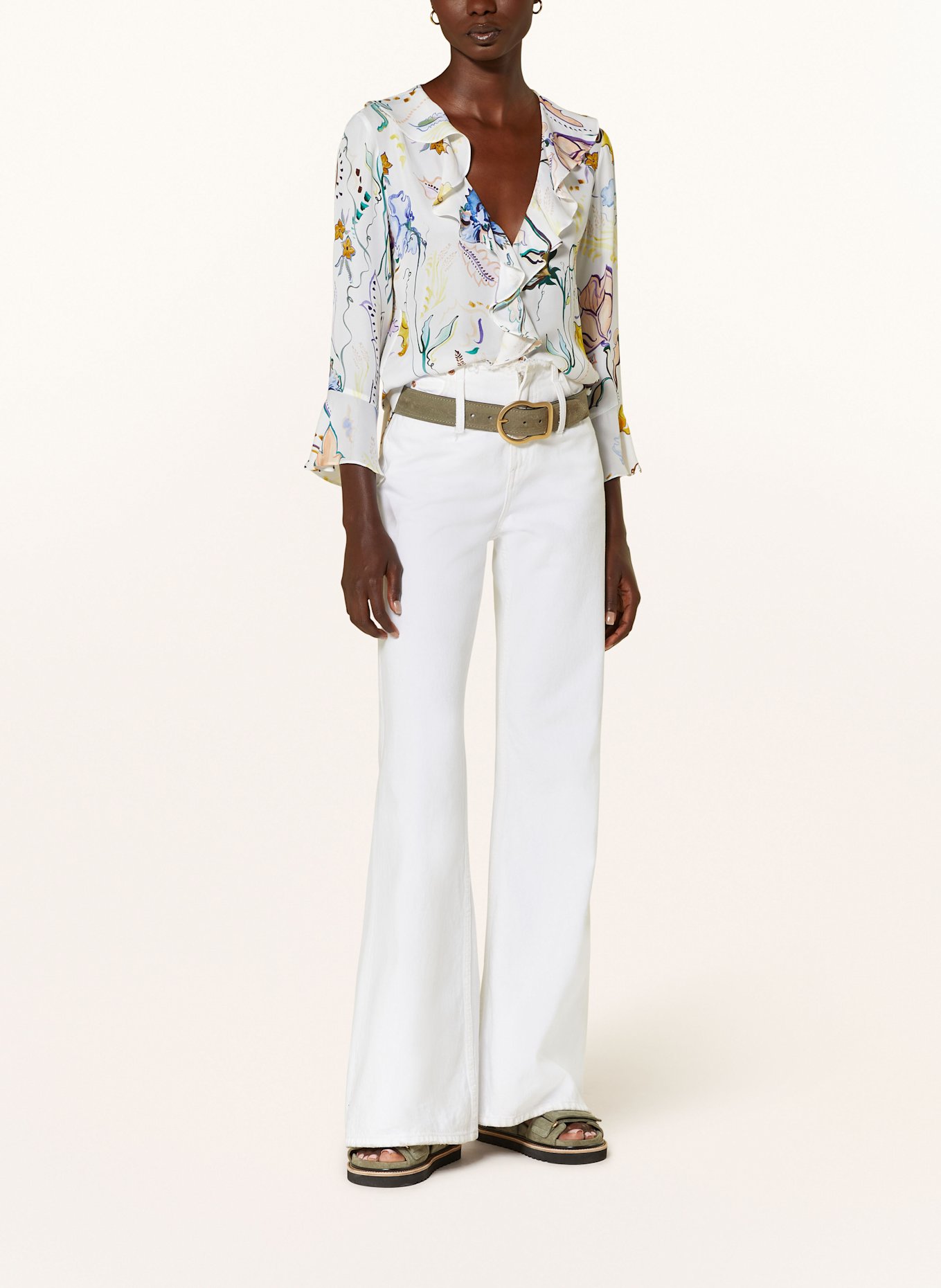 DOROTHEE SCHUMACHER Blusenshirt FLORAL TWIST aus Seide mit Volants: WEISS / GELB / BLAU