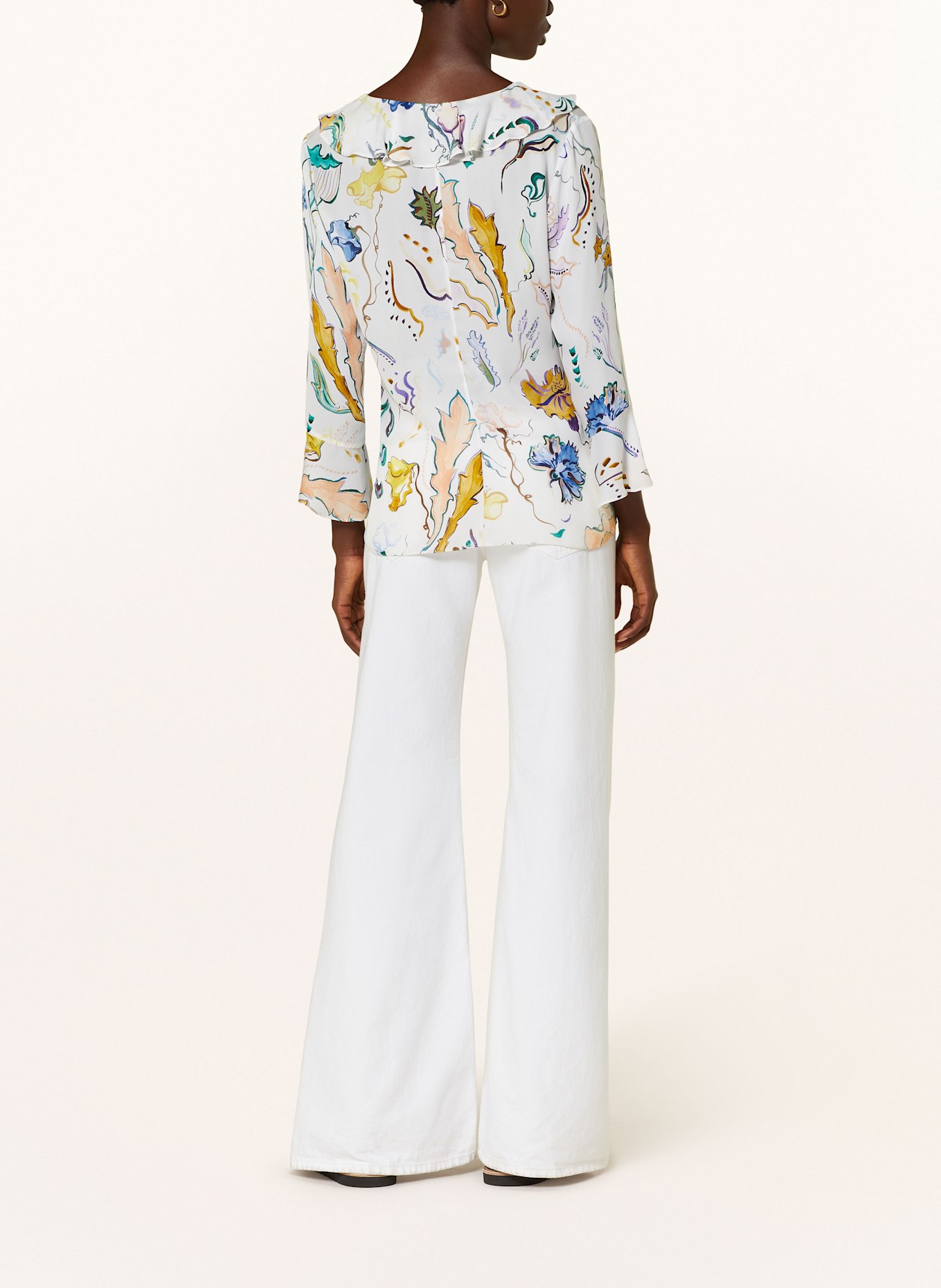 DOROTHEE SCHUMACHER Blusenshirt FLORAL TWIST aus Seide mit Volants: WEISS / GELB / BLAU