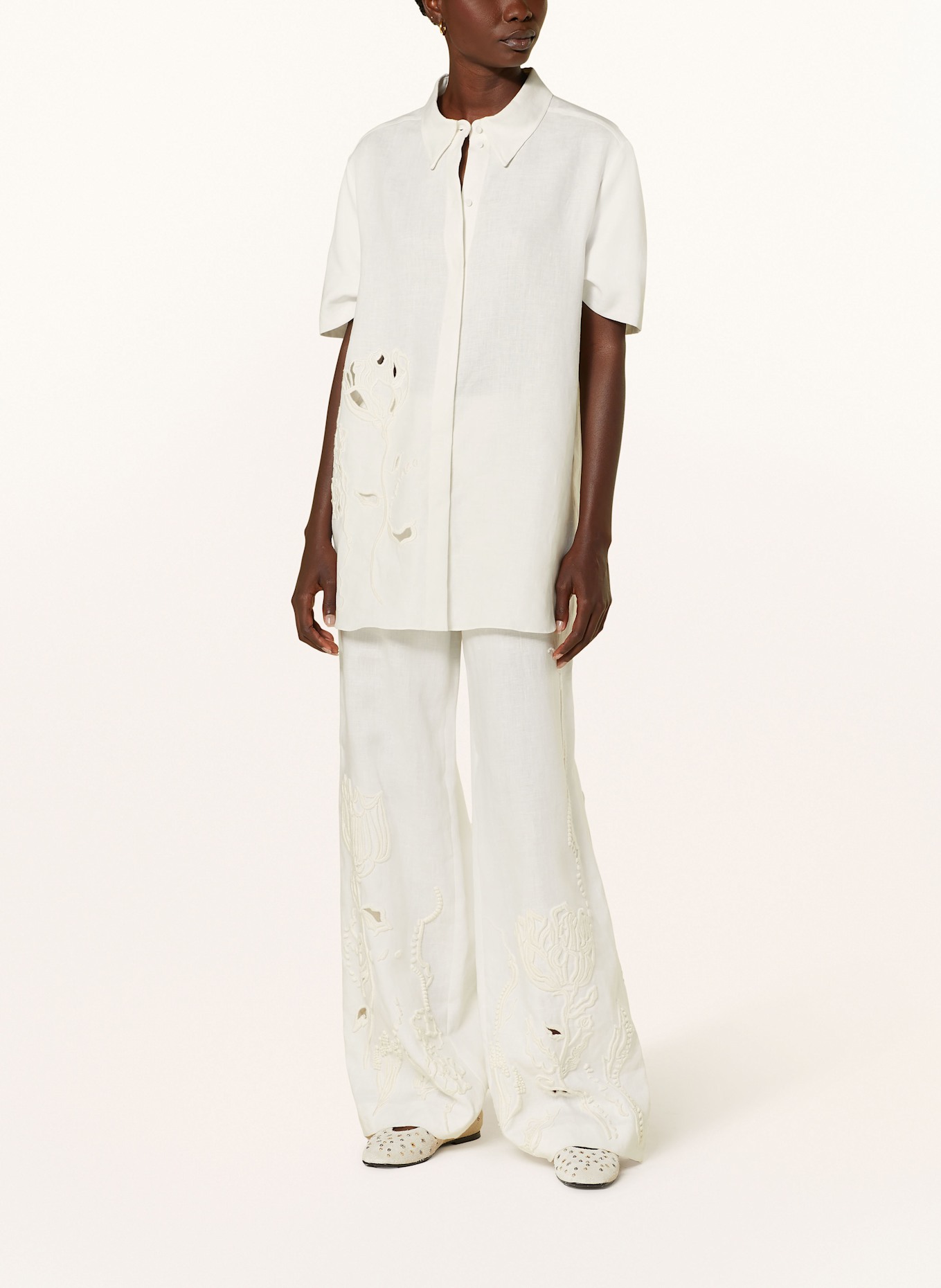DOROTHEE SCHUMACHER Hemdbluse EMBROIDERED BEAUTY aus Leinen: CREME