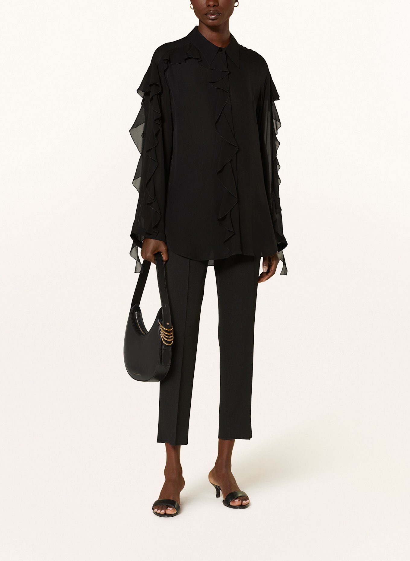 DOROTHEE SCHUMACHER Hemdbluse SHEER TWIST aus Seide mit Volants: SCHWARZ