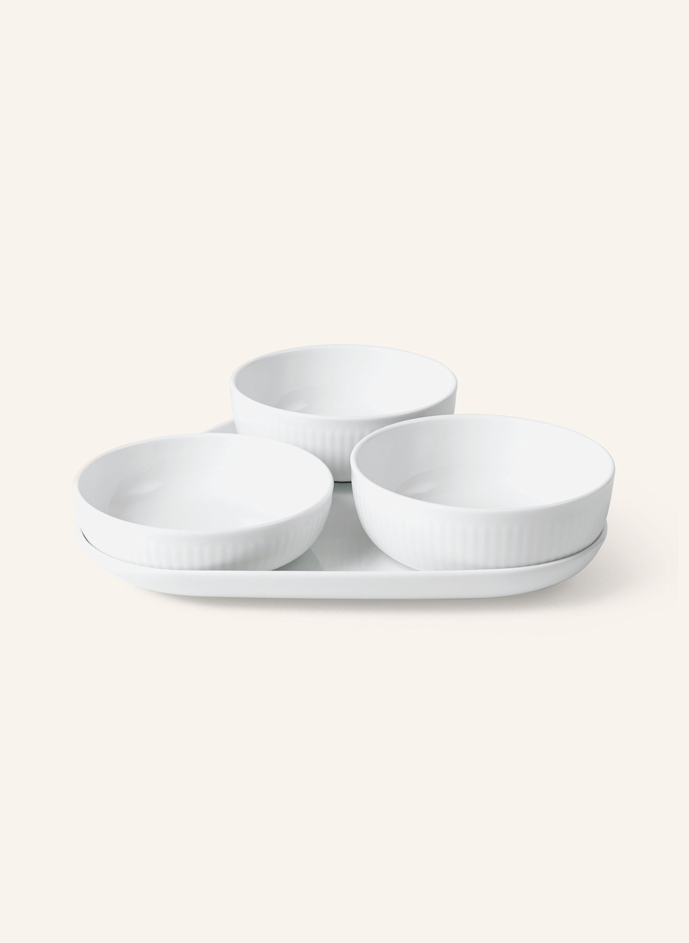 ROYAL COPENHAGEN 4-piece Set WHITE FLUTED: Serving platter and bowls, Color: WHITE (Image 1)