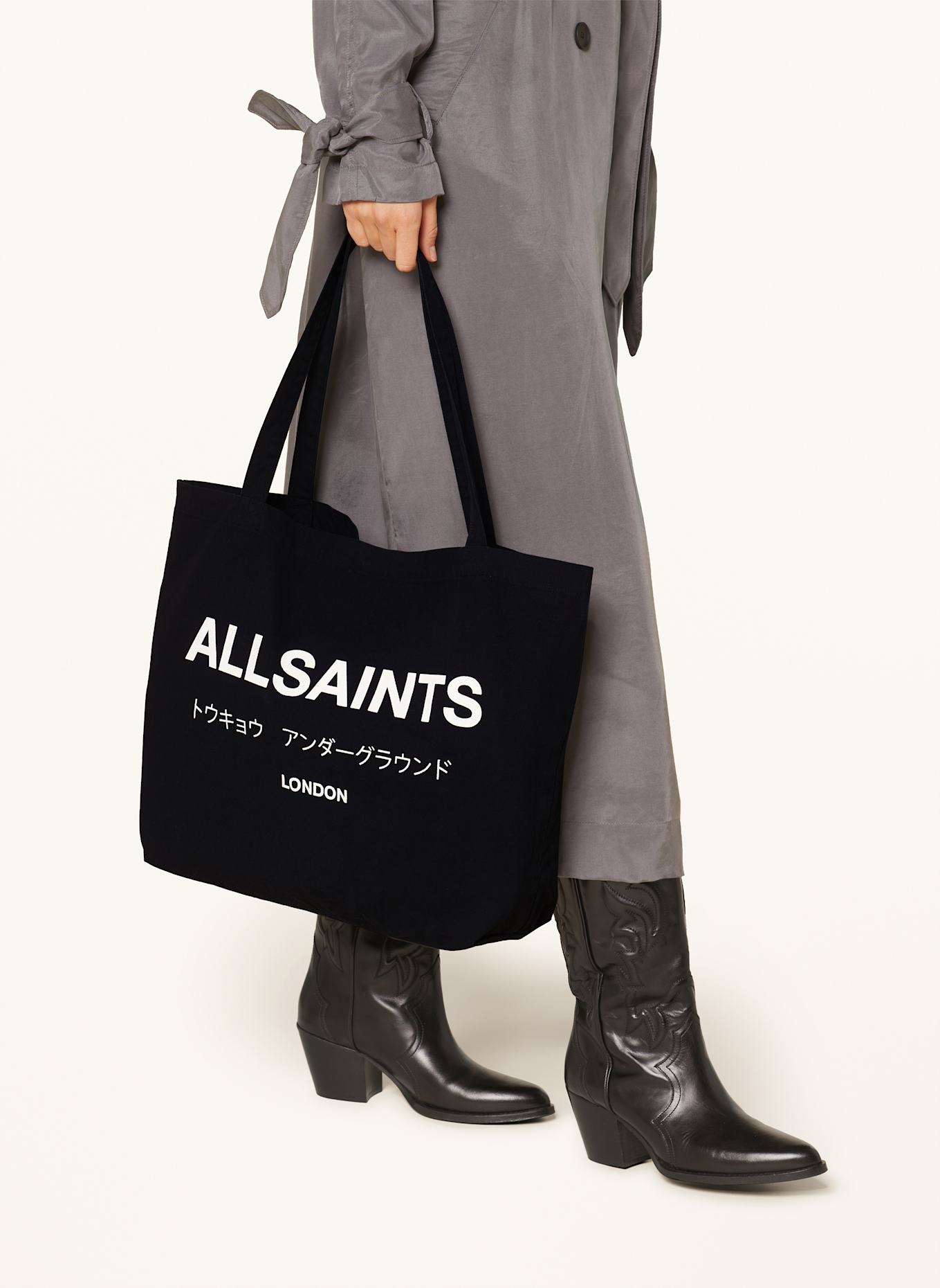 ALLSAINTS Geantă de cumpărături UNDERGROUND TOTE: NEGRU / ALB