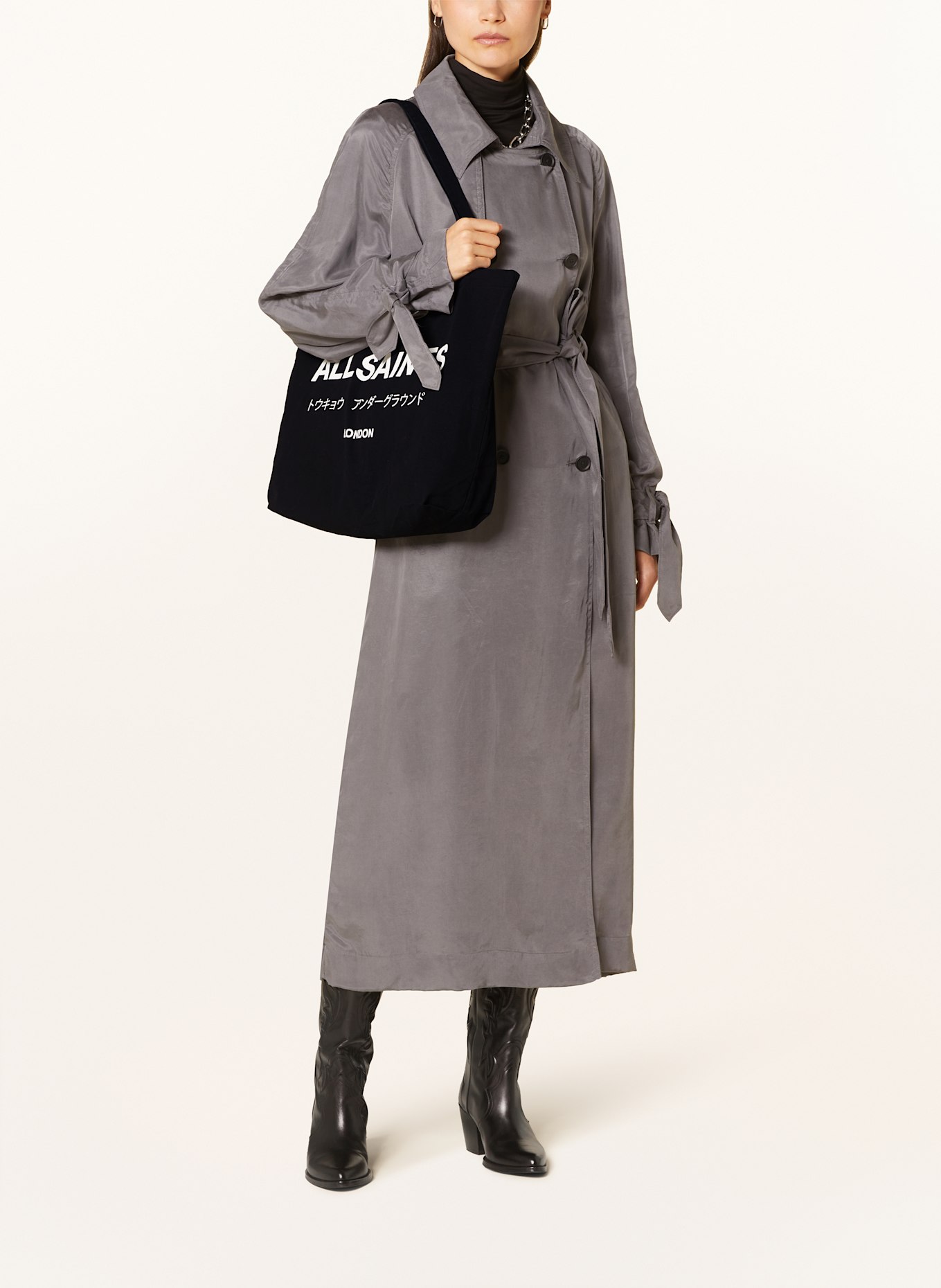 ALLSAINTS Geantă de cumpărături UNDERGROUND TOTE: NEGRU / ALB