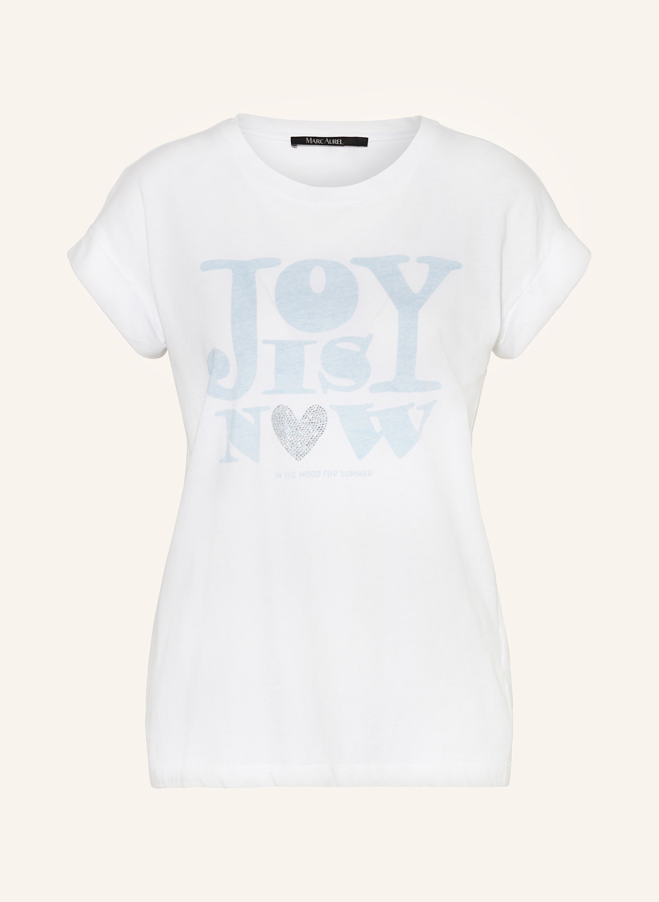 MARC AUREL T-Shirt mit Schmucksteinen: WEISS / HELLBLAU
