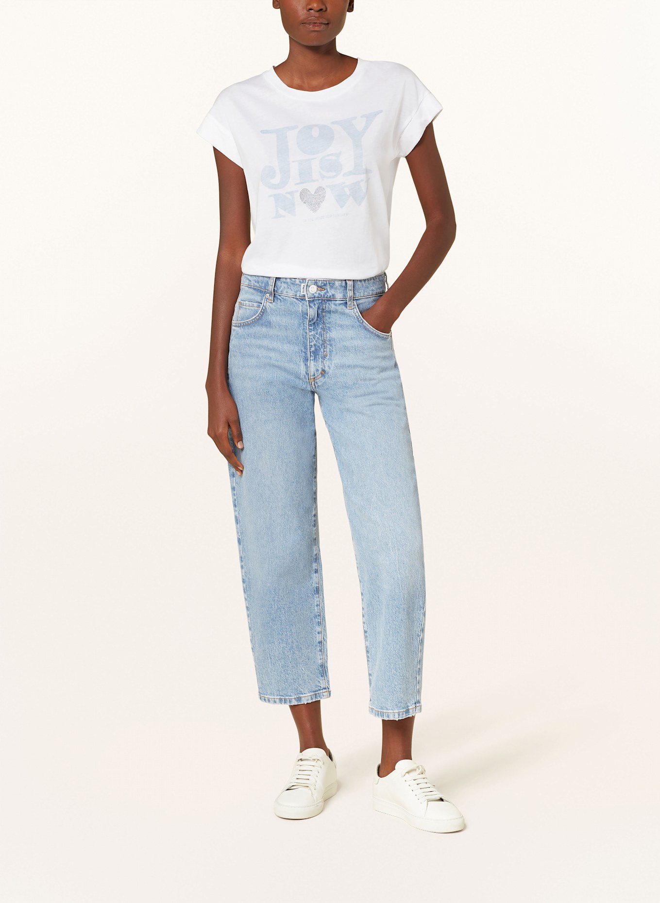 MARC AUREL T-Shirt mit Schmucksteinen: WEISS / HELLBLAU