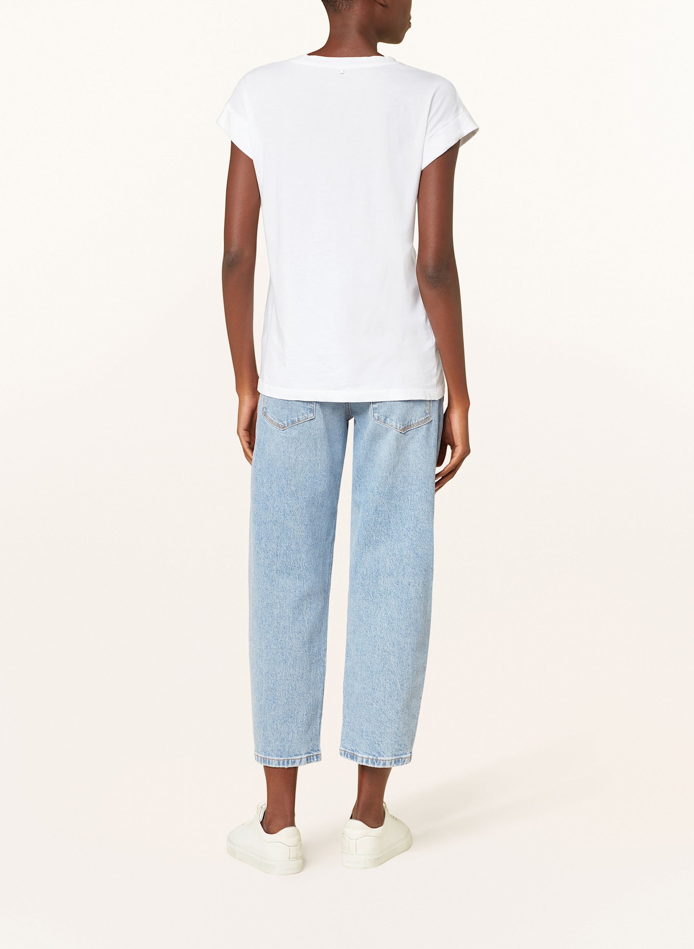 MARC AUREL T-Shirt mit Schmucksteinen: WEISS / HELLBLAU