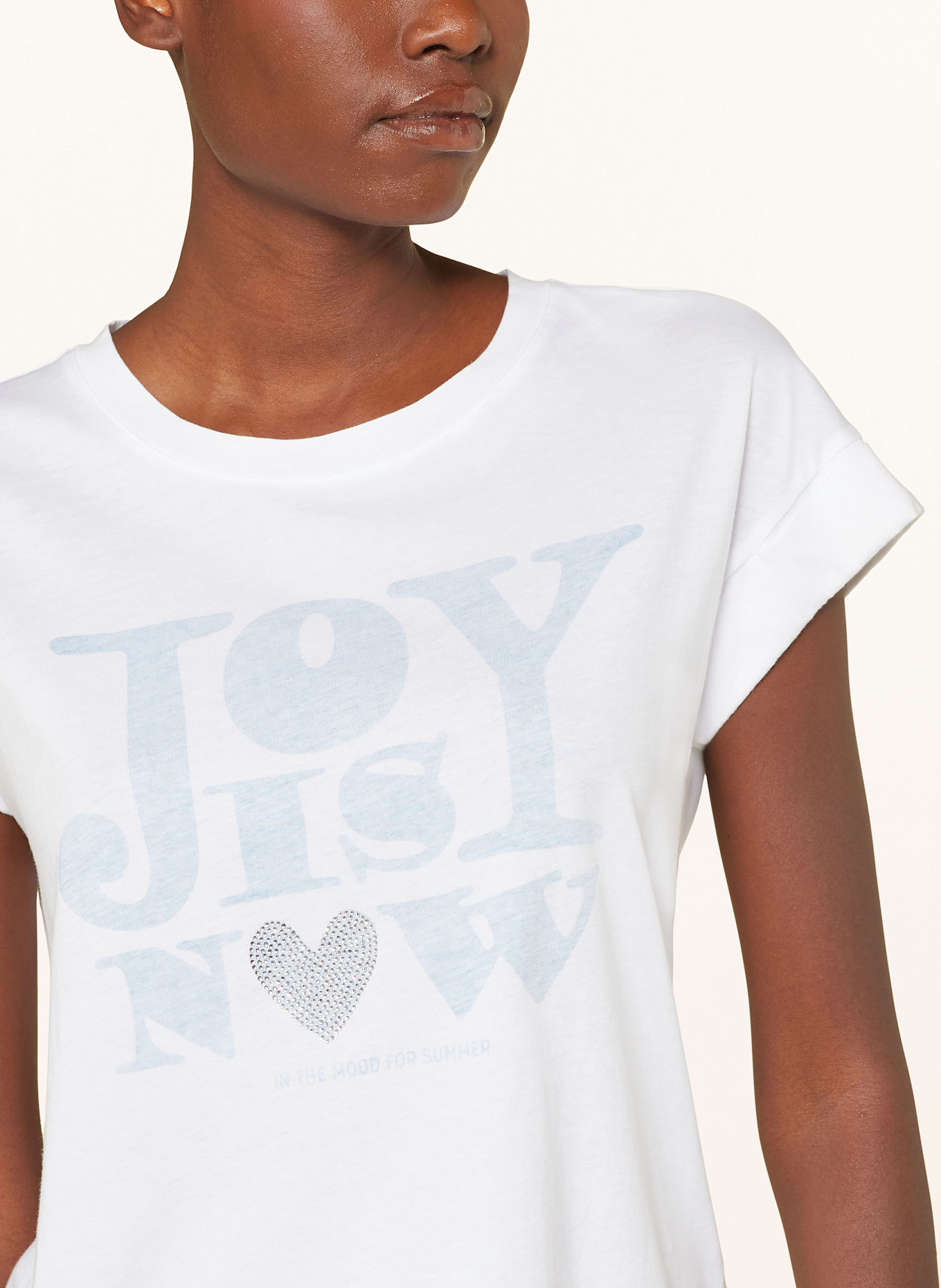 MARC AUREL T-Shirt mit Schmucksteinen: WEISS / HELLBLAU