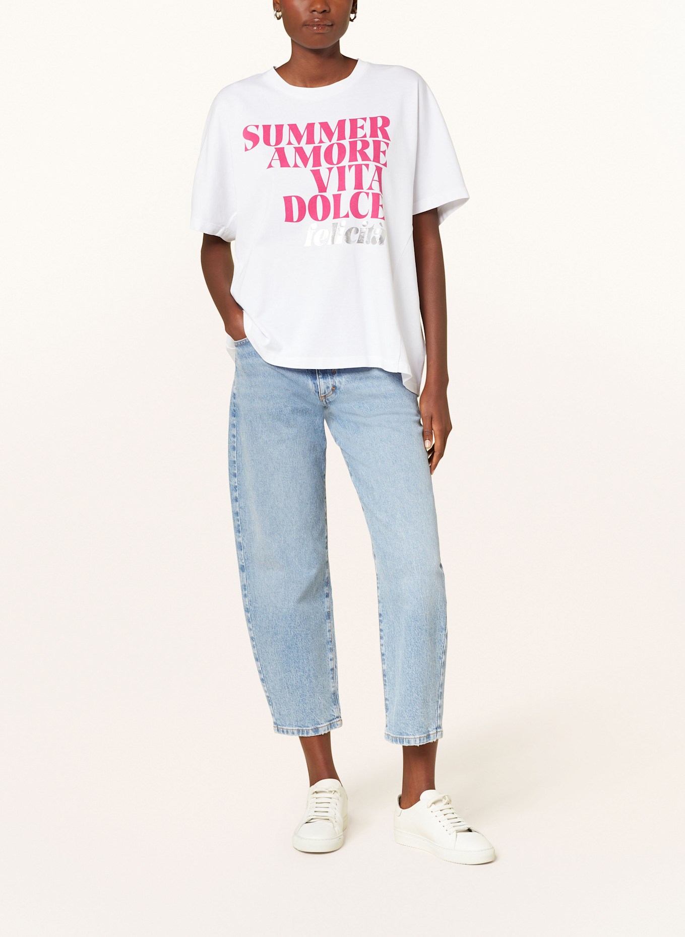 MARC AUREL Oversized-Shirt: WEISS / PINK