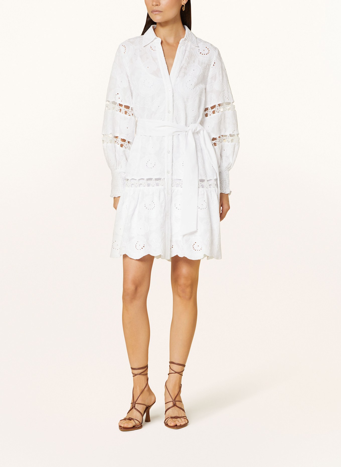 MARC AUREL Sukienka z ażurowej koronki, z haftami: BIAŁY