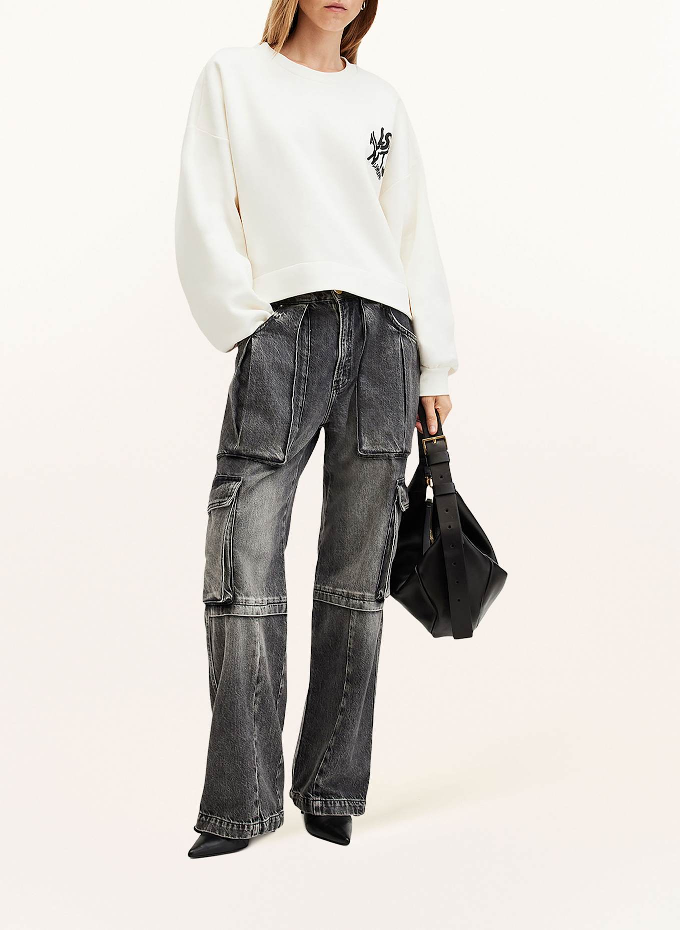 ALLSAINTS Bluza nierozpinana oversize ORLANDO: ECRU/ CZARNY