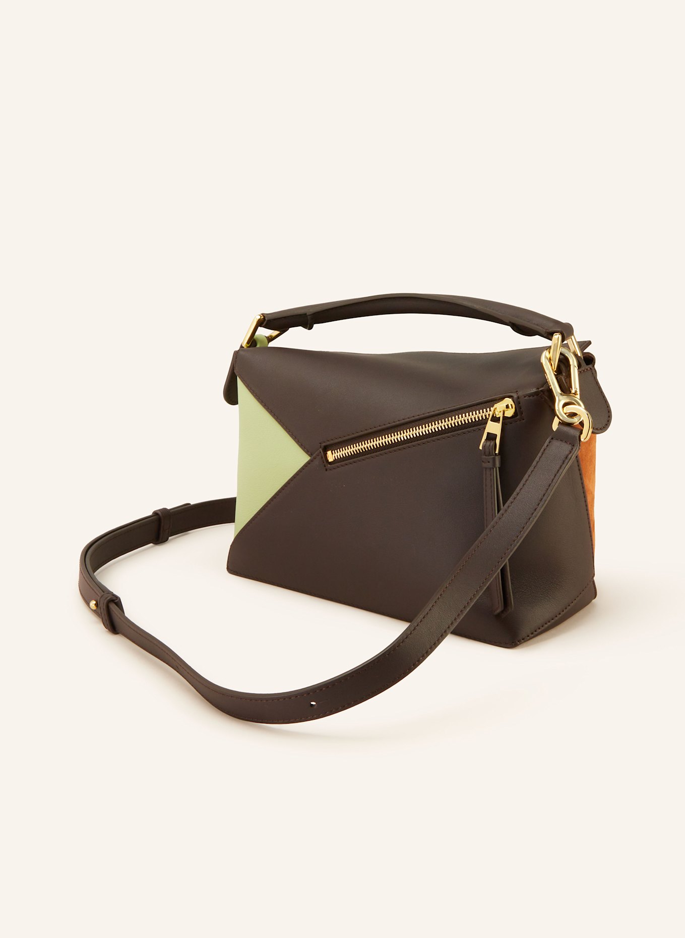 LOEWE Handtaschen PUZZLE EDGE SMALL: DUNKELBRAUN / ROSÉ / HELLGRÜN