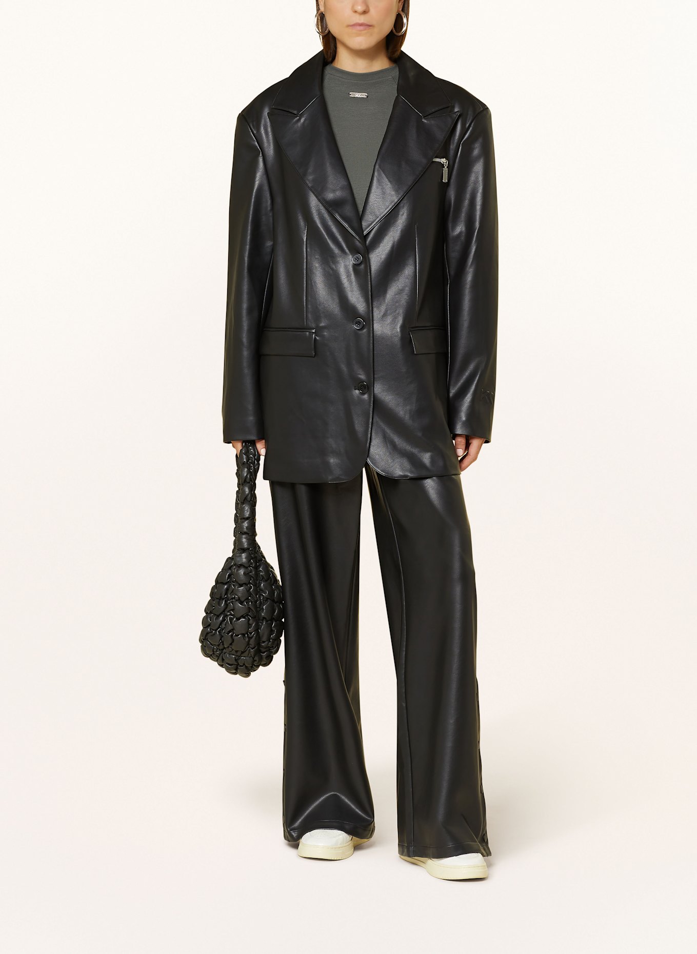 KARO KAUER Longblazer in Lederoptik: SCHWARZ