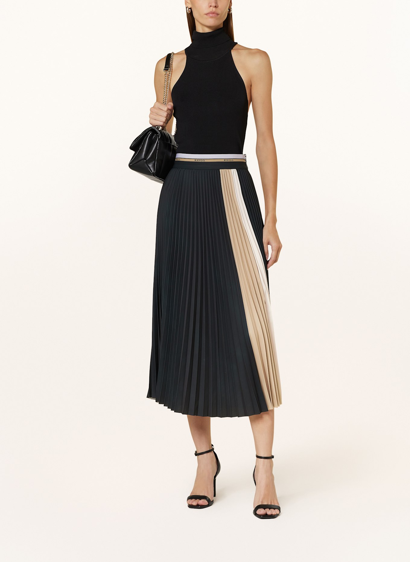 REISS Pleated skirt IRIS in black/ beige/ cream