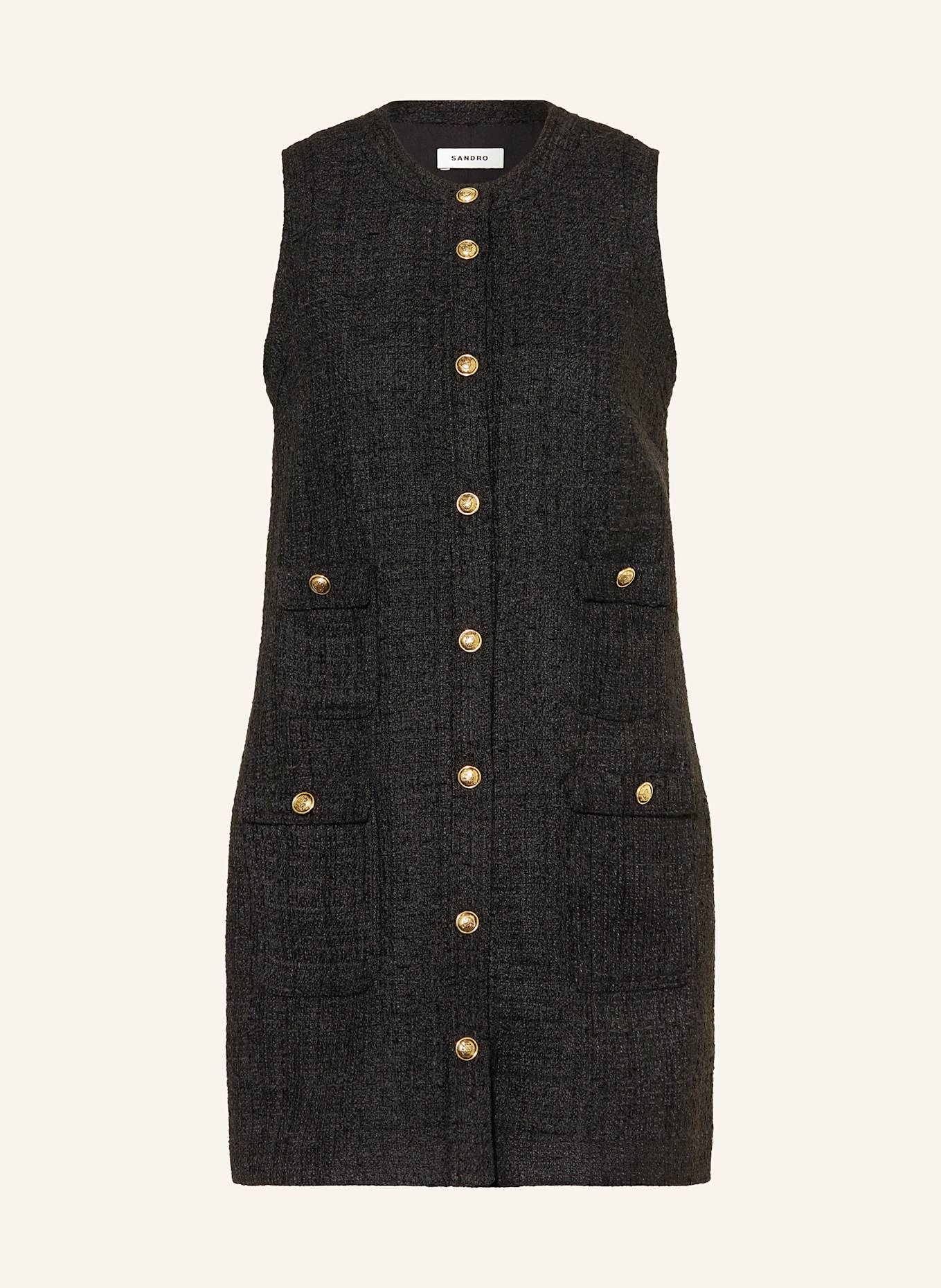 SANDRO Tweed-Kleid: SCHWARZ