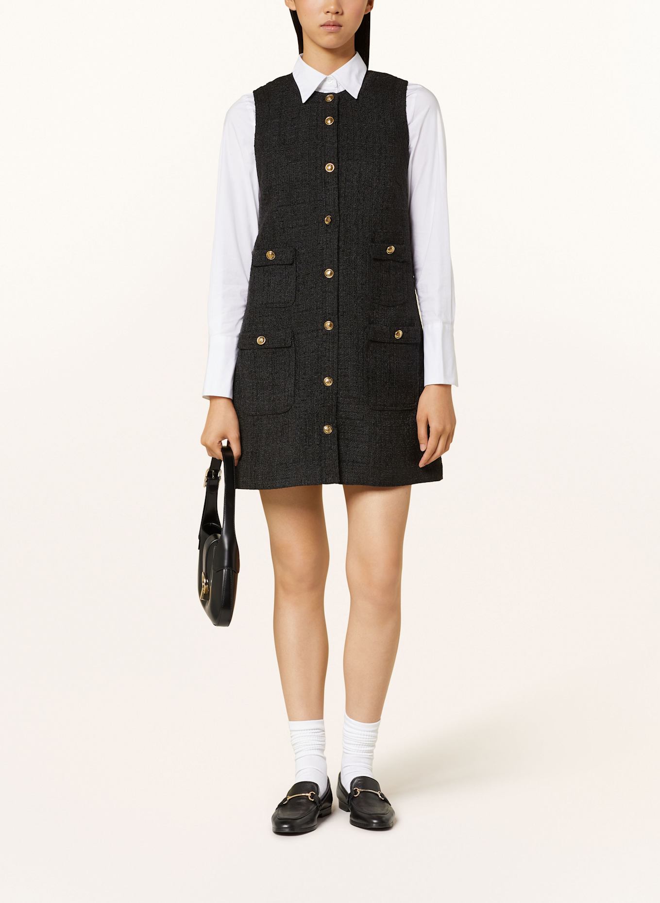 SANDRO Tweed-Kleid: SCHWARZ