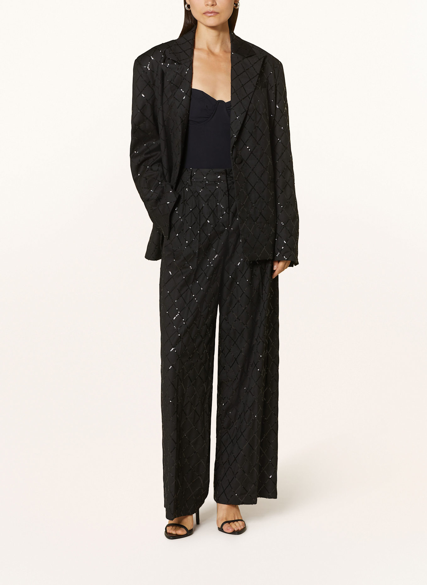 ROTATE Wide leg trousers with sequins: BLACK