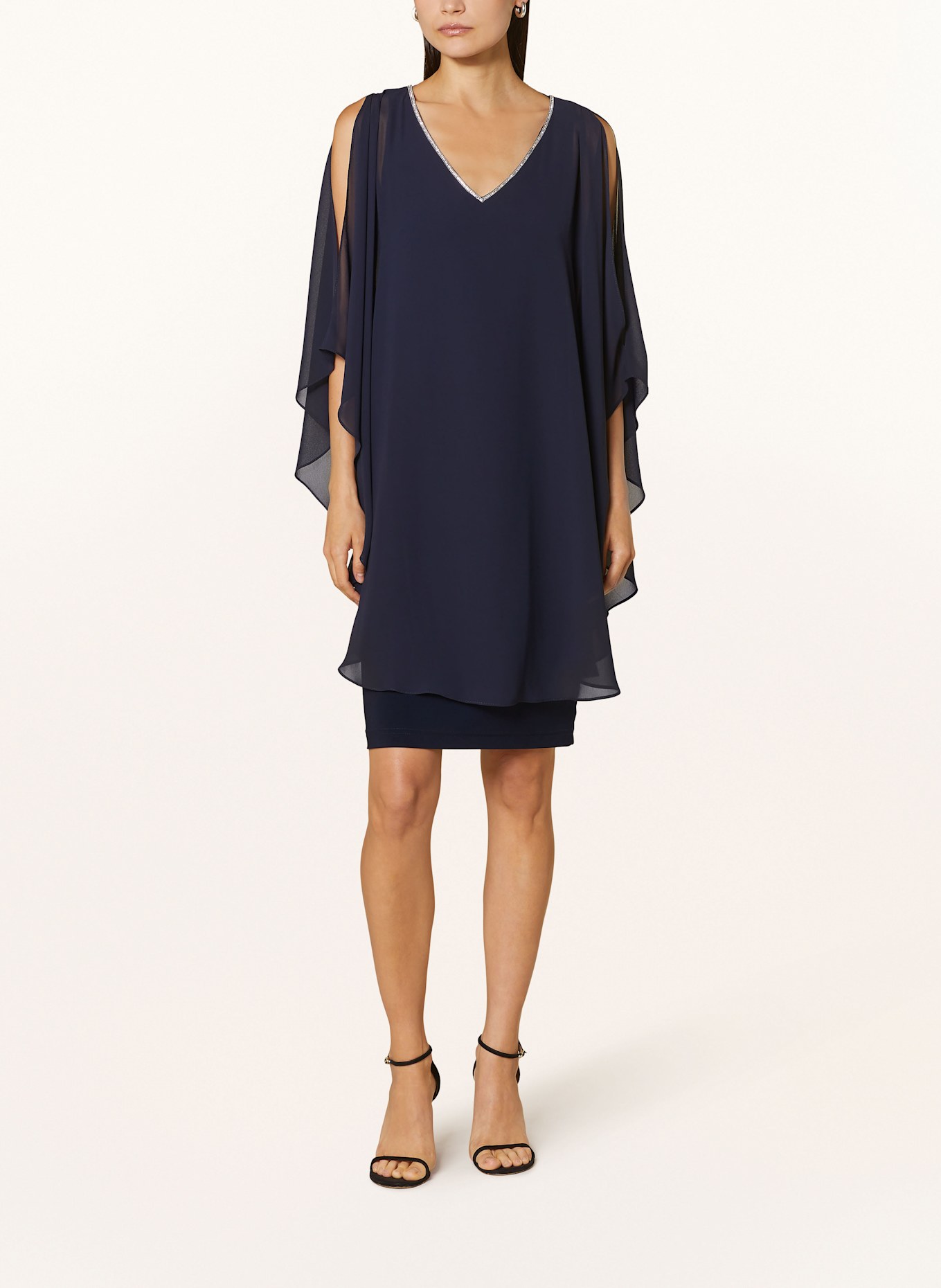 Joseph Ribkoff SIGNATURE Cocktailkleid im Materialmix mit Schmucksteinen: DUNKELBLAU