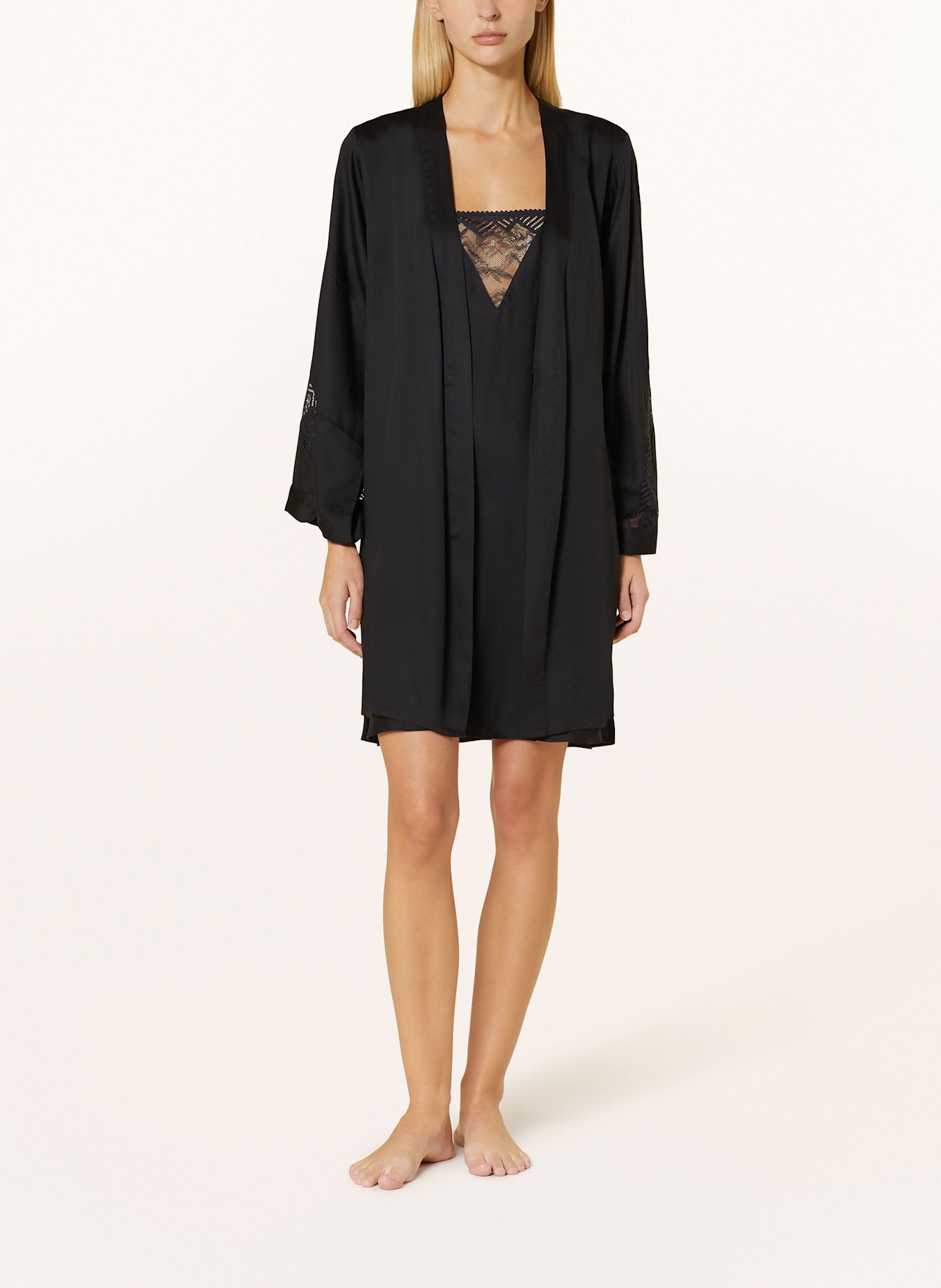 CHANTELLE Kimono damskie ORIGINS z satyny, Kolor: CZARNY (Obrazek 2)