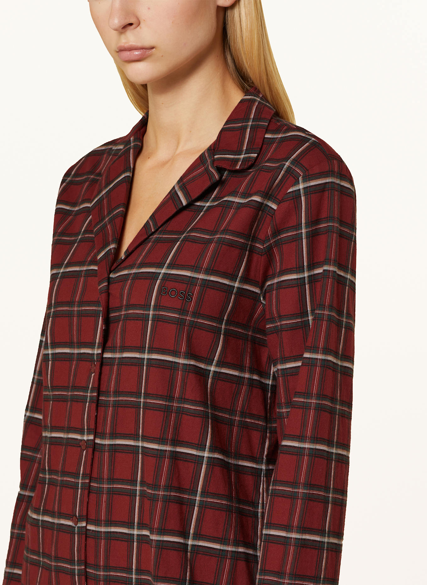 BOSS HOLIDAY flannel pajamas in dark red dark green white
