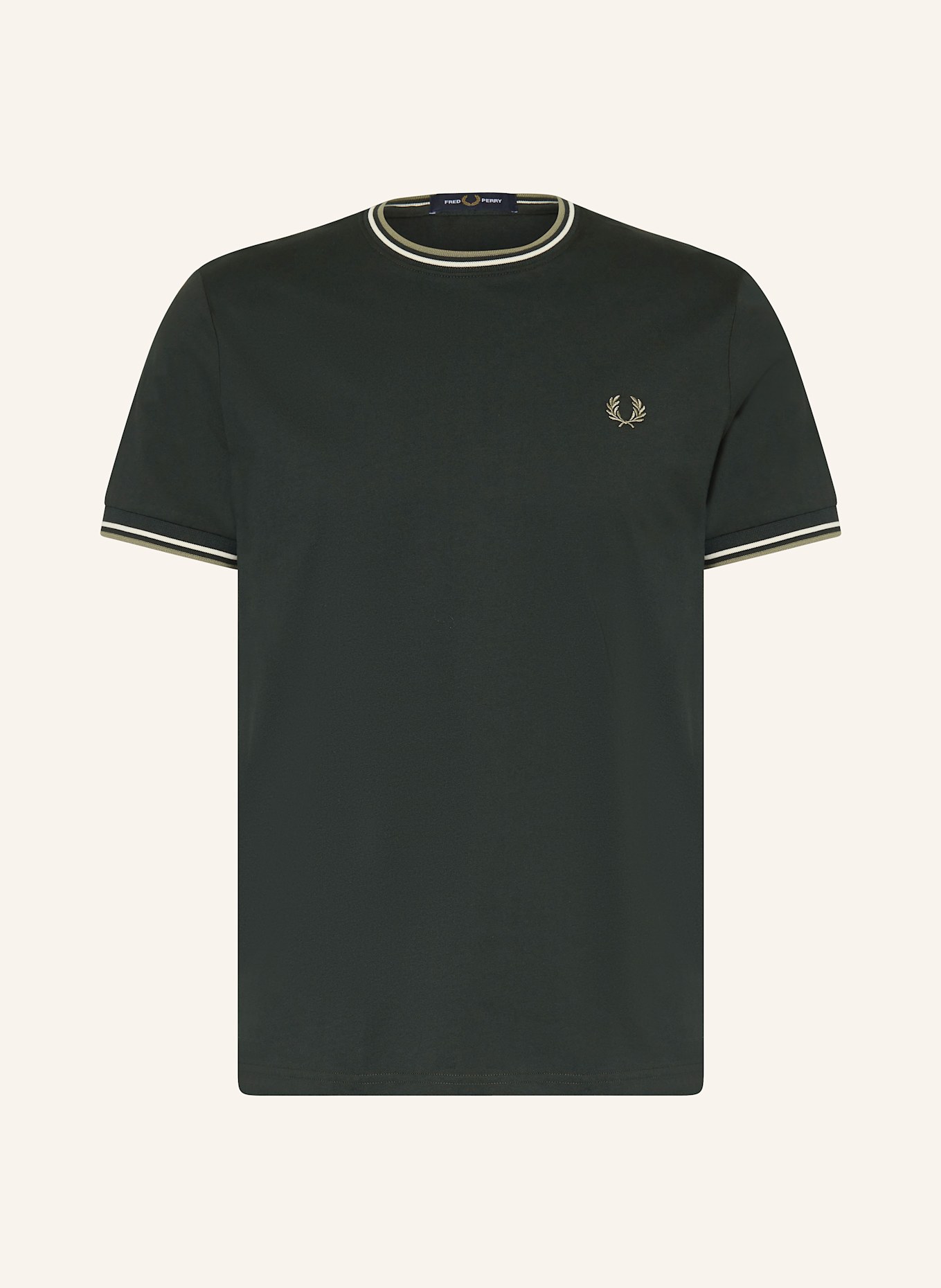 FRED PERRY T-shirt: DARK GREEN / ECRU / OLIVE