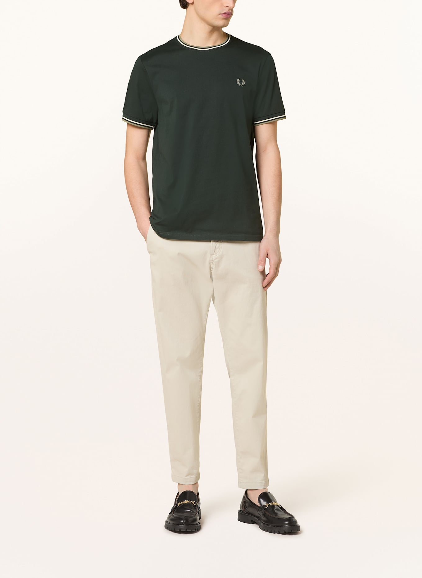 FRED PERRY T-shirt: DARK GREEN / ECRU / OLIVE