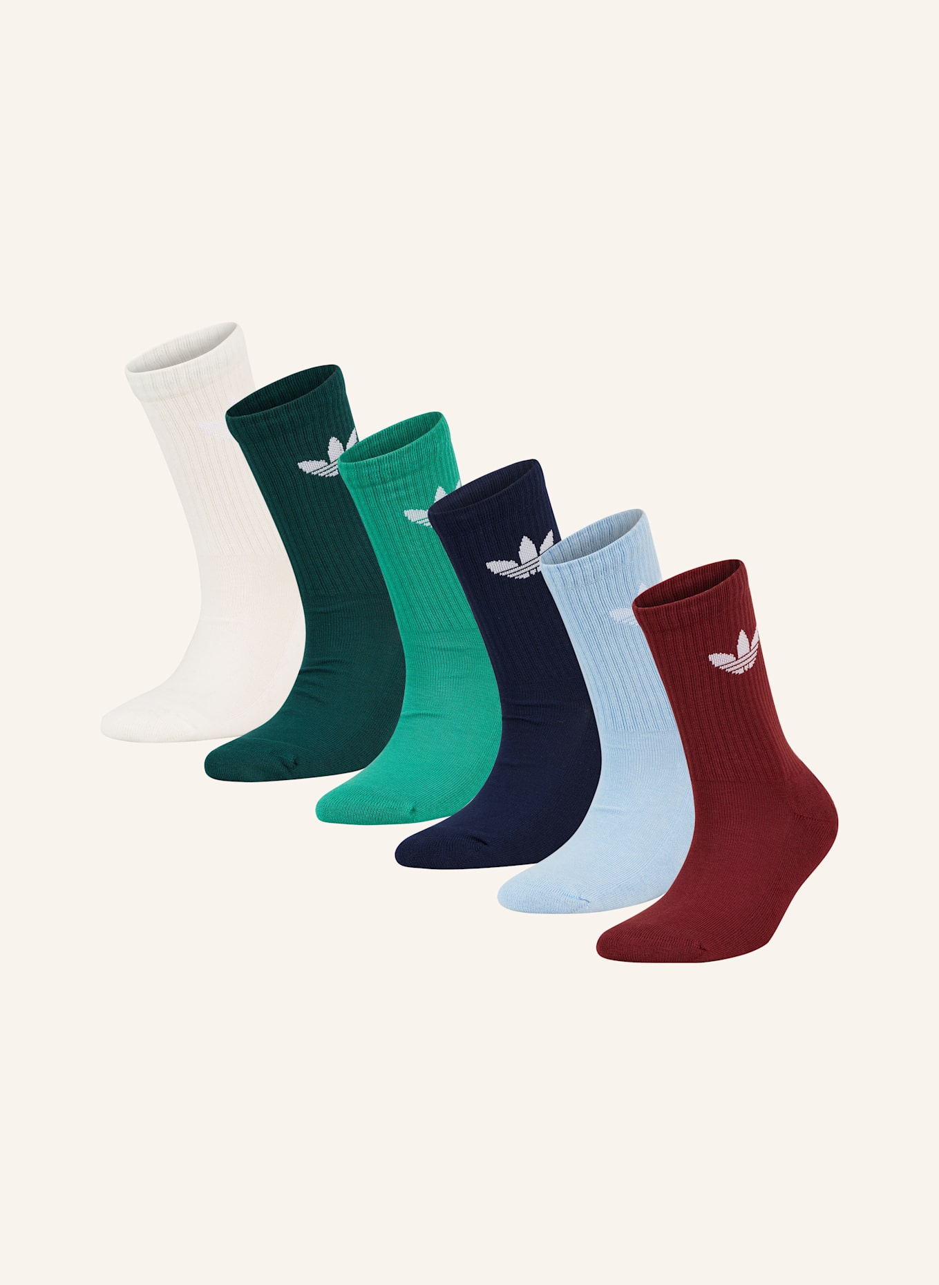 adidas Originals 6er-Pack Socken TREFOIL CUSHION CREW, Farbe: OWHITE/SECOGR/CGREEN (Bild 1)
