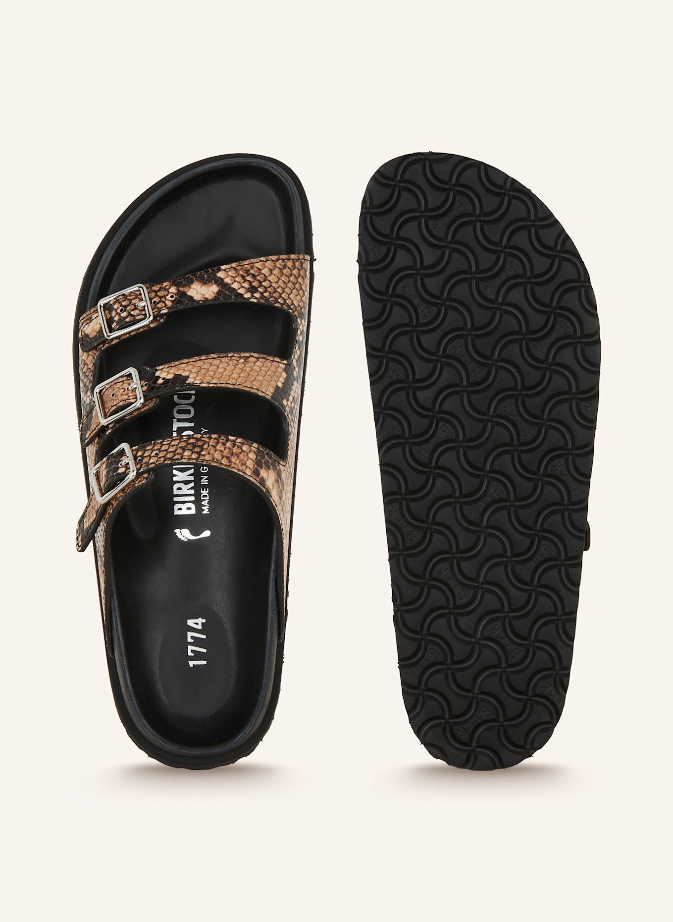1774 BIRKENSTOCK Pantoletten FLORIDA LINED 1774, Farbe: HELLBRAUN/ SCHWARZ (Bild 5)