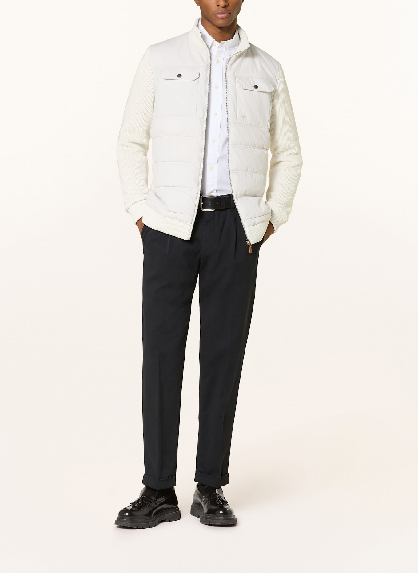 FYNCH-HATTON Strickjacke im Materialmix: WEISS/ CREME