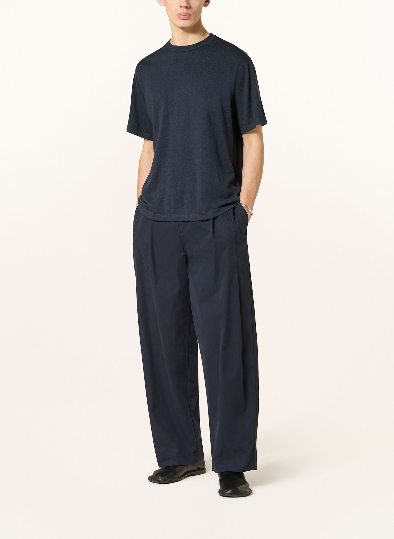 LISA YANG Úpletové tričko BRADLEY s kašmírem: TMAVĚ MODRÁ