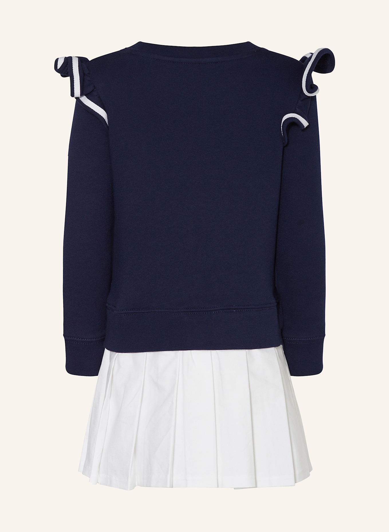 POLO RALPH LAUREN Kleid im Materialmix mit Rüschen: DUNKELBLAU/ WEISS