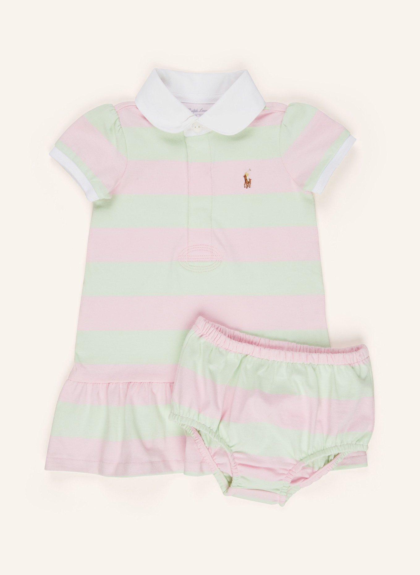 POLO RALPH LAUREN Set: Polokleid und Hose: HELLGRÜN / HELLROSA