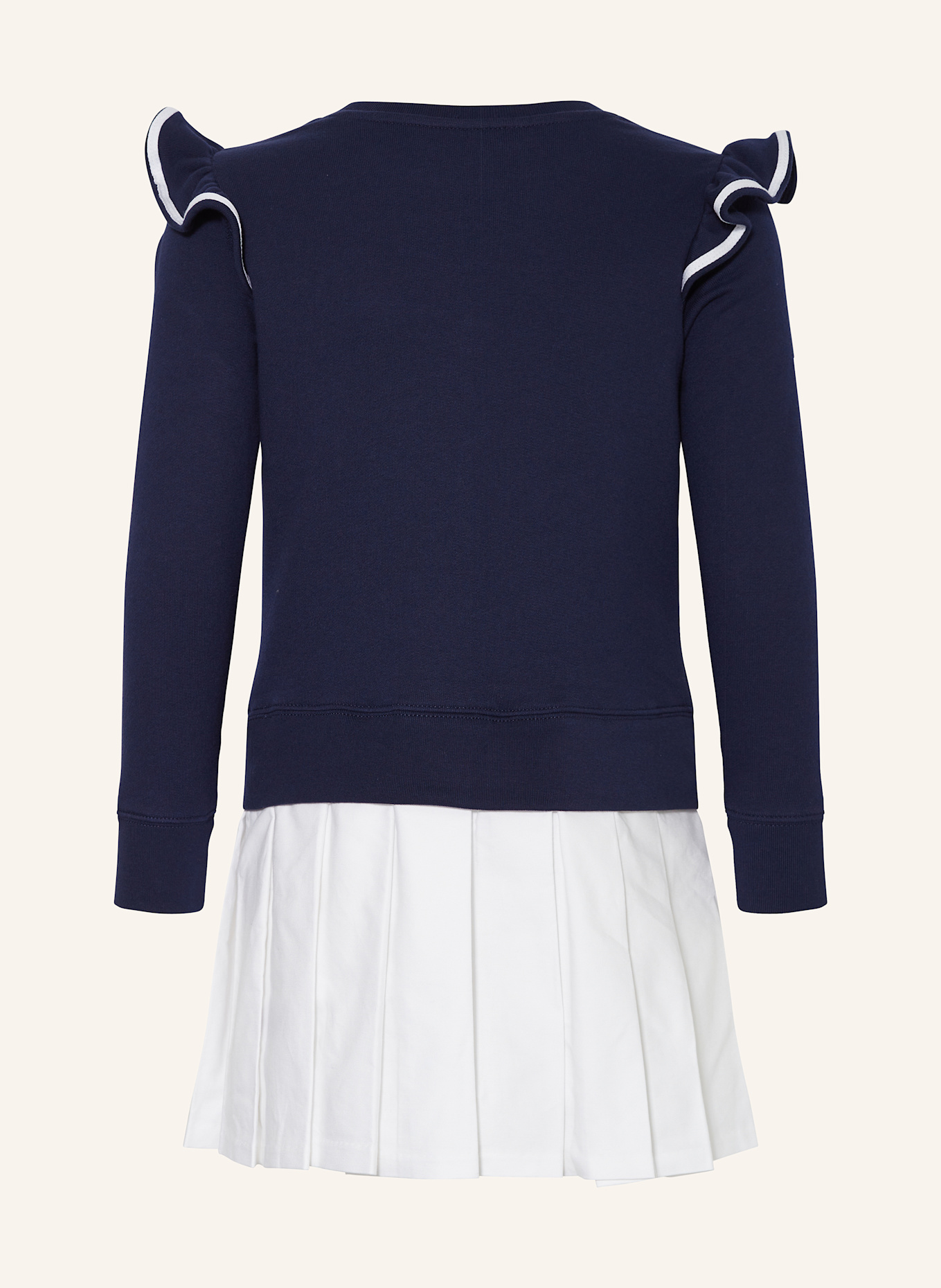 POLO RALPH LAUREN Kleid im Materialmix mit Rüschen: DUNKELBLAU/ WEISS